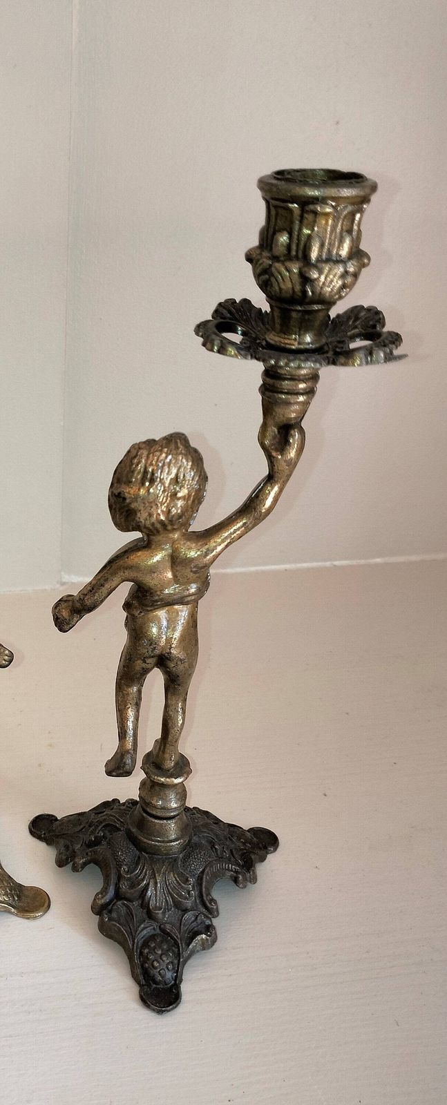 Vintage French Brass Cherub Candlestick, Art Nouveau Candle Holder photo 71.77