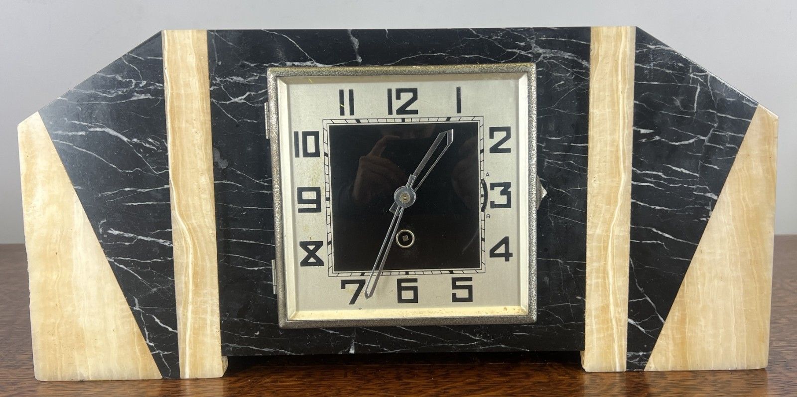 Clock Vintage French Style Art Deco Marble Mantel Clock Set Lot 4765 photo for sale