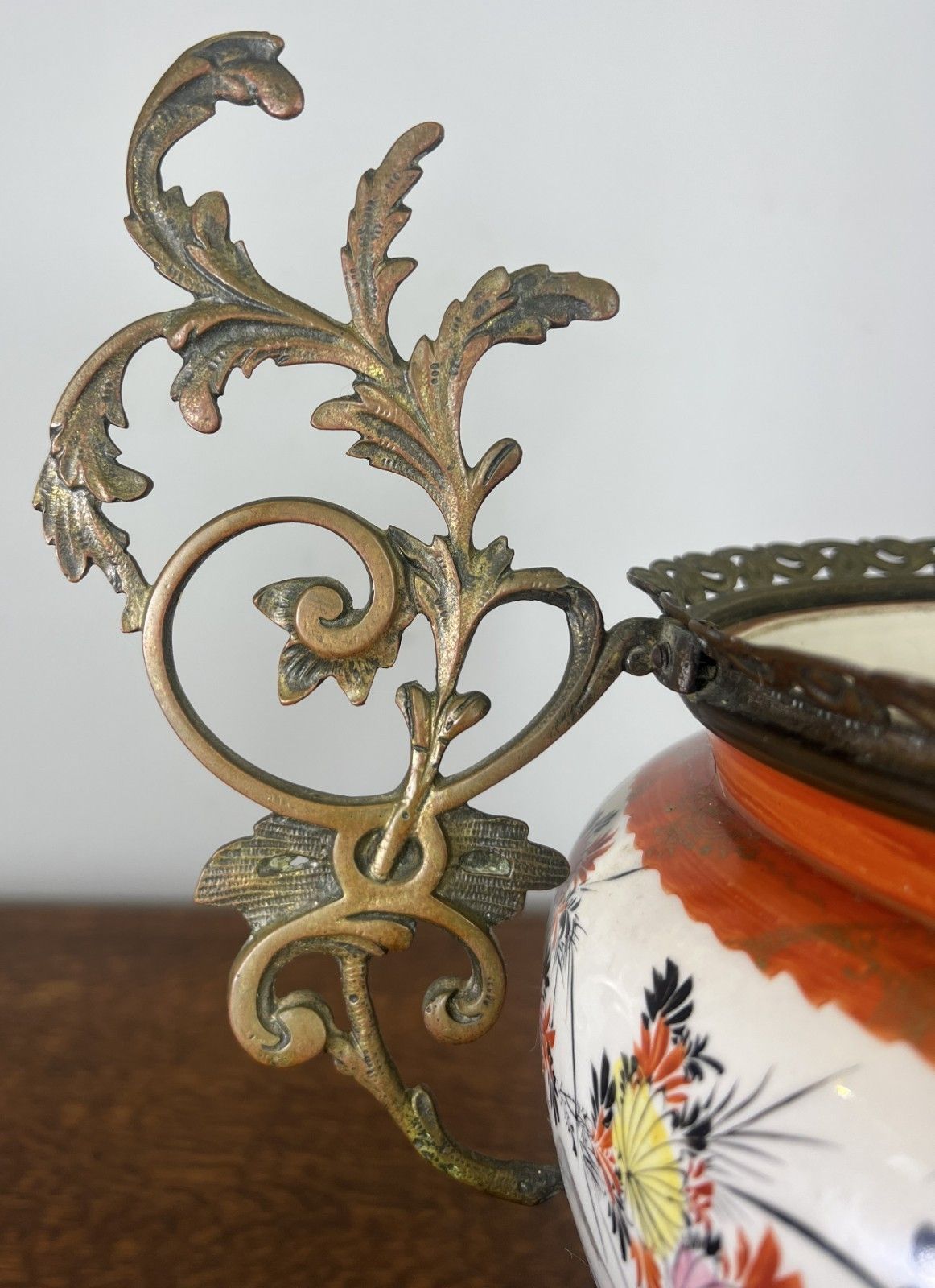 Vase Vintage French Style Porcelain Urn Brass Handles Decorative Lot 4767 photo buy