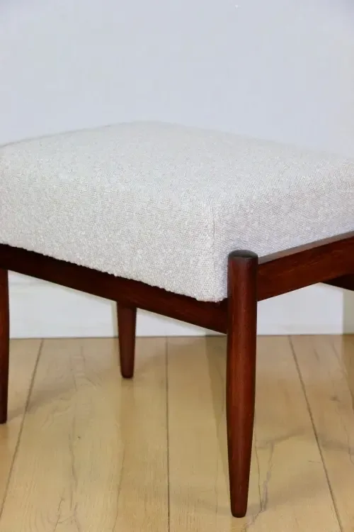 Edmund Homa Stool, Cream Ivory And White Boucle Seat   2 Pieces Available photo for sale