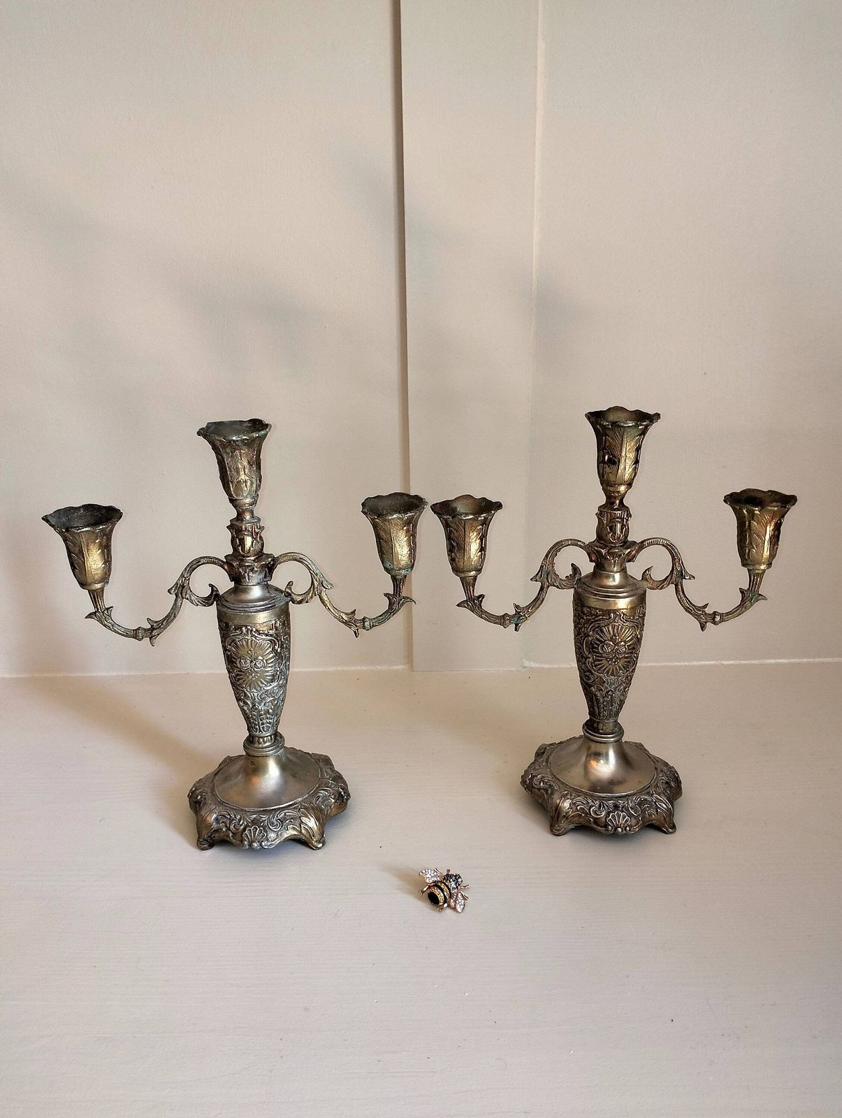 Elegant French Candelabra Set, Vintage Spelter Candle Holders, Pair Of Antique Candlesticks