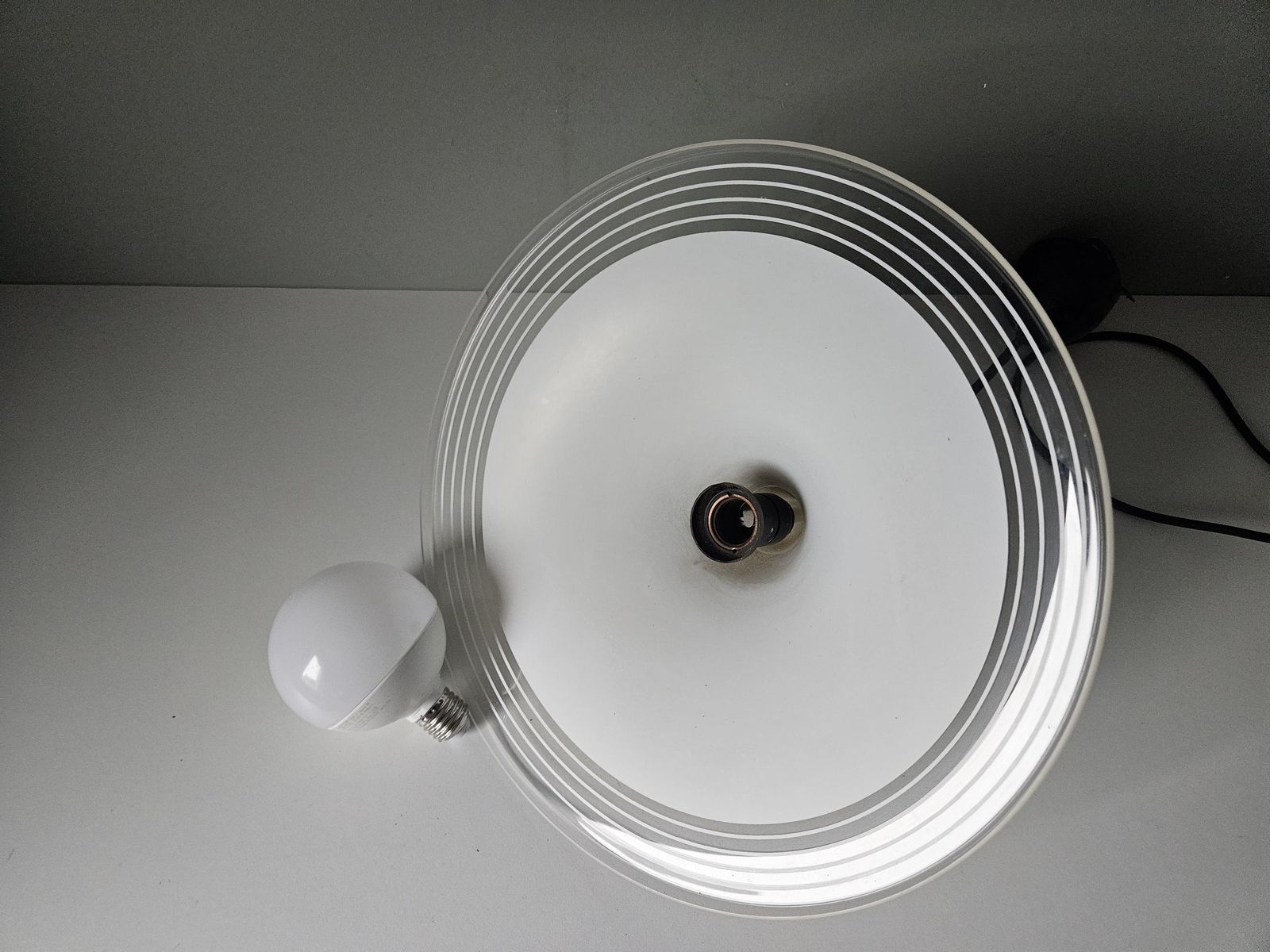 Lighting Vintage Meblo Trumpet Pendant Light | White Glass Mid Century Ceiling Lamp | Yugoslav Design photo