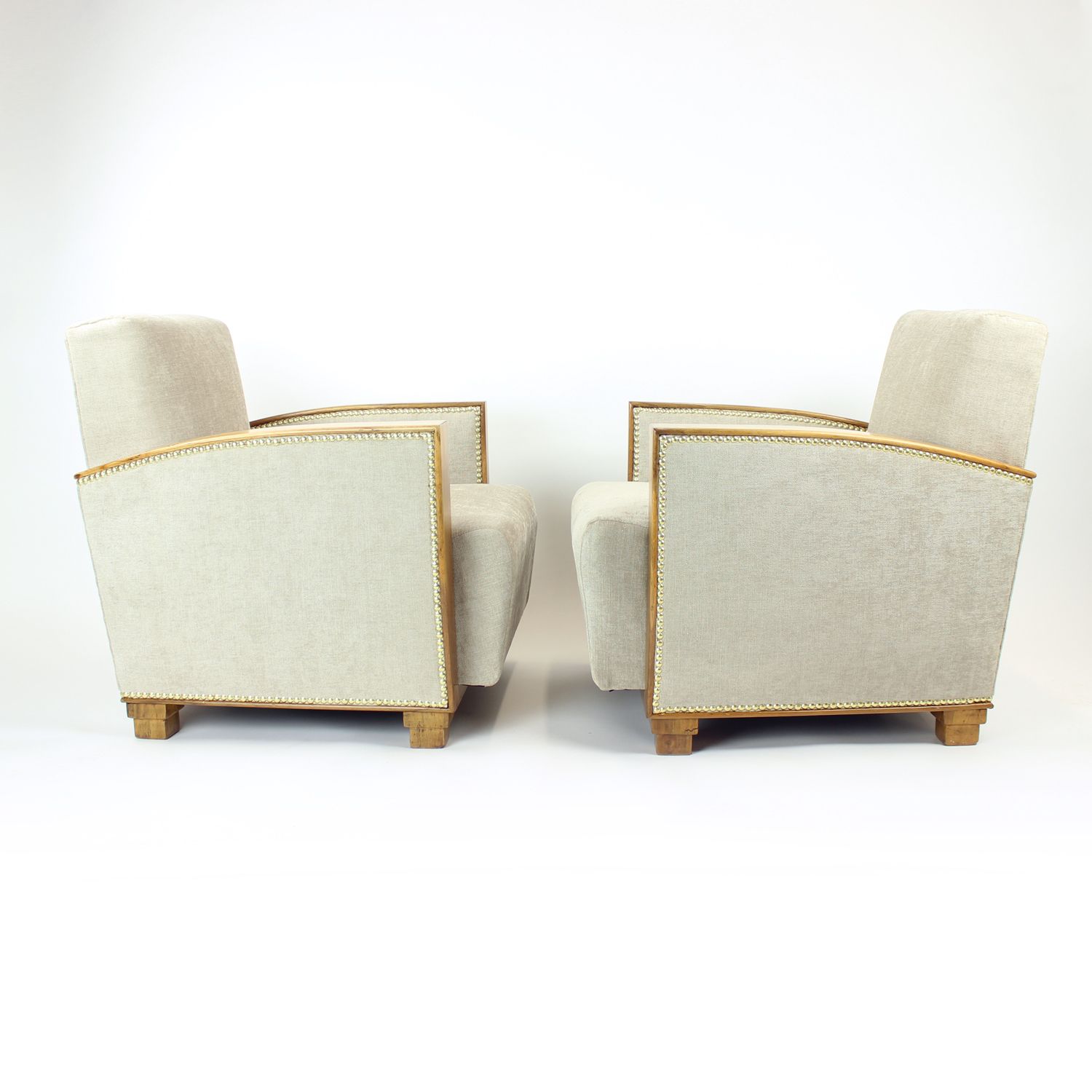 Set Of Two Art Deco Armchairs In Walnut And Fabric, Czechoslovakia 1930s photo 7400.0