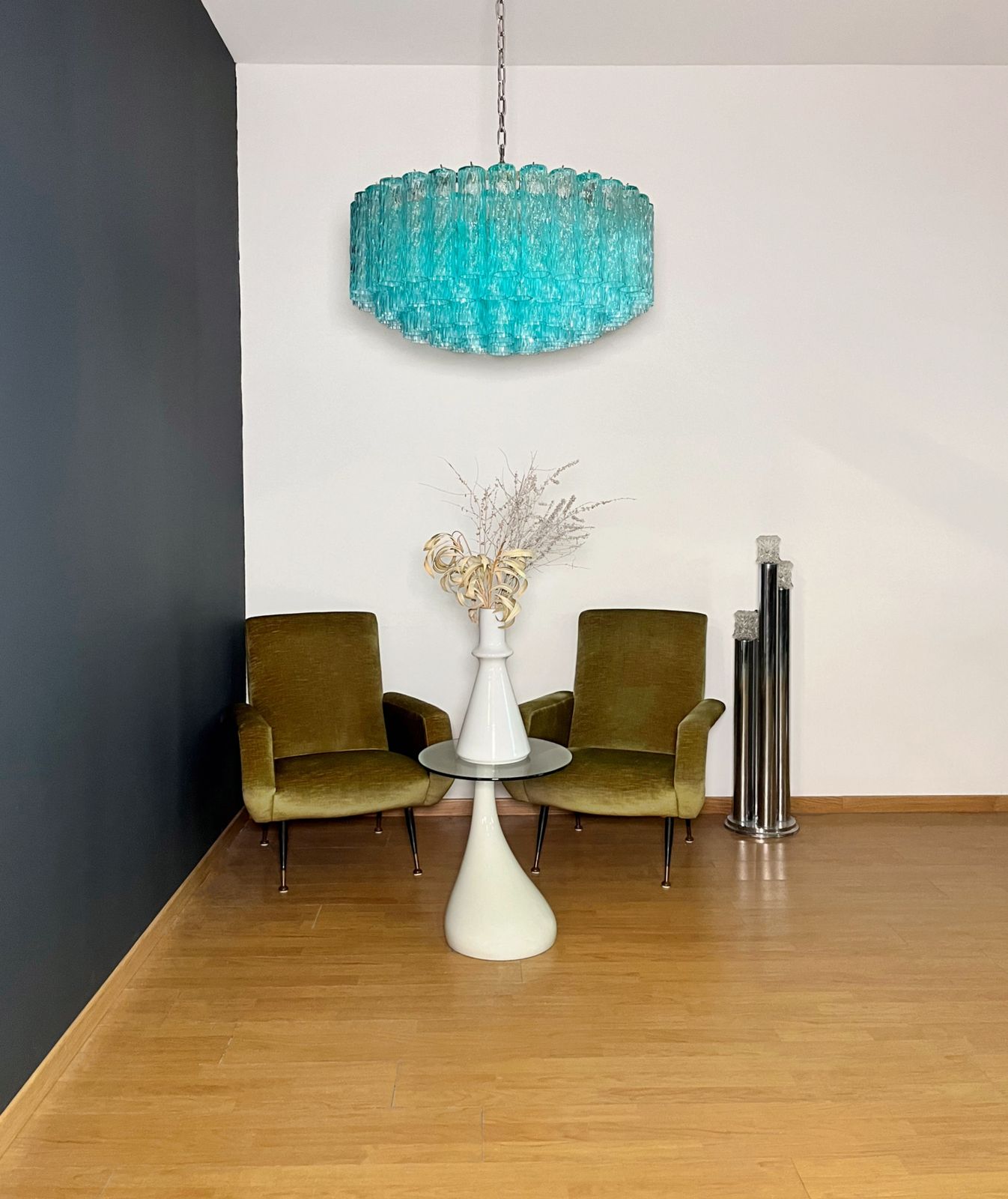 Large Murano Glass Chandelier   101 Turquoise Tube Glasses photo vintage