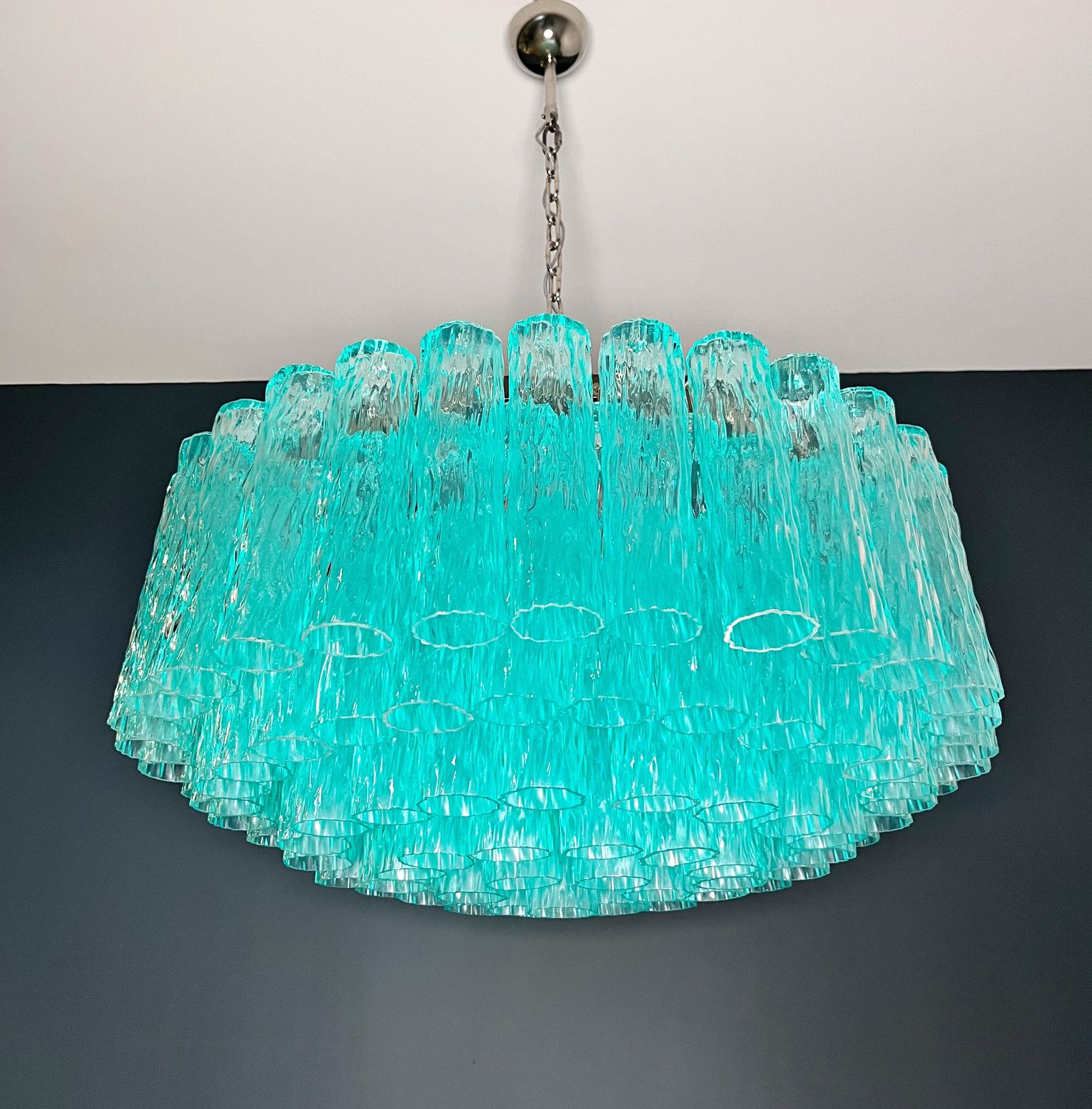 2415.0 Large Murano Glass Chandelier   101 Turquoise Tube Glasses photo