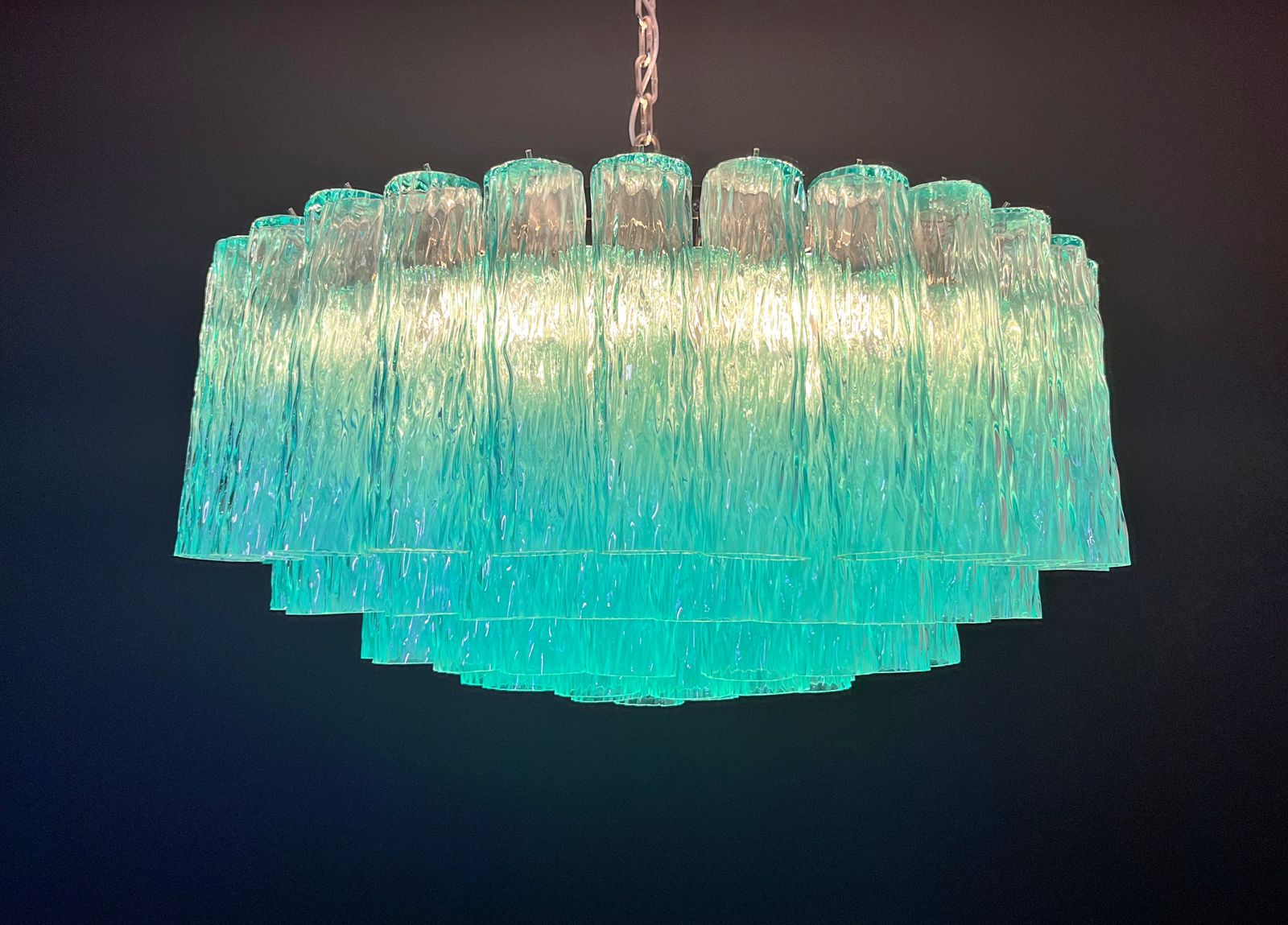 photo vintage Large Murano Glass Chandelier   101 Turquoise Tube Glasses