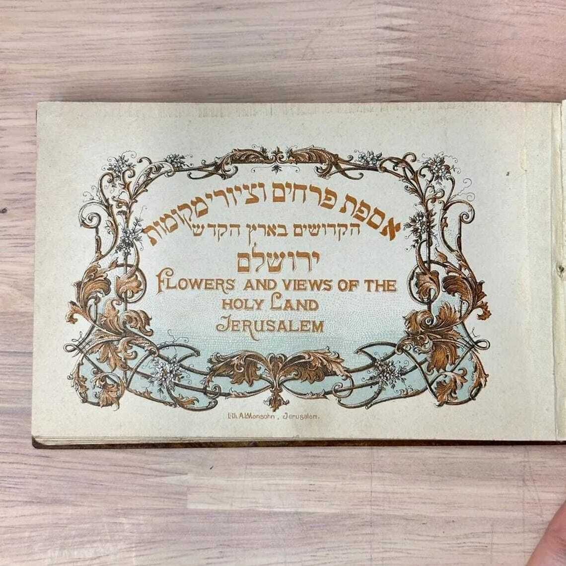 139.0 Antique Olive Wood Holy Land Flower Book C1910 Jerusalem Herbarium Views Judaica photo