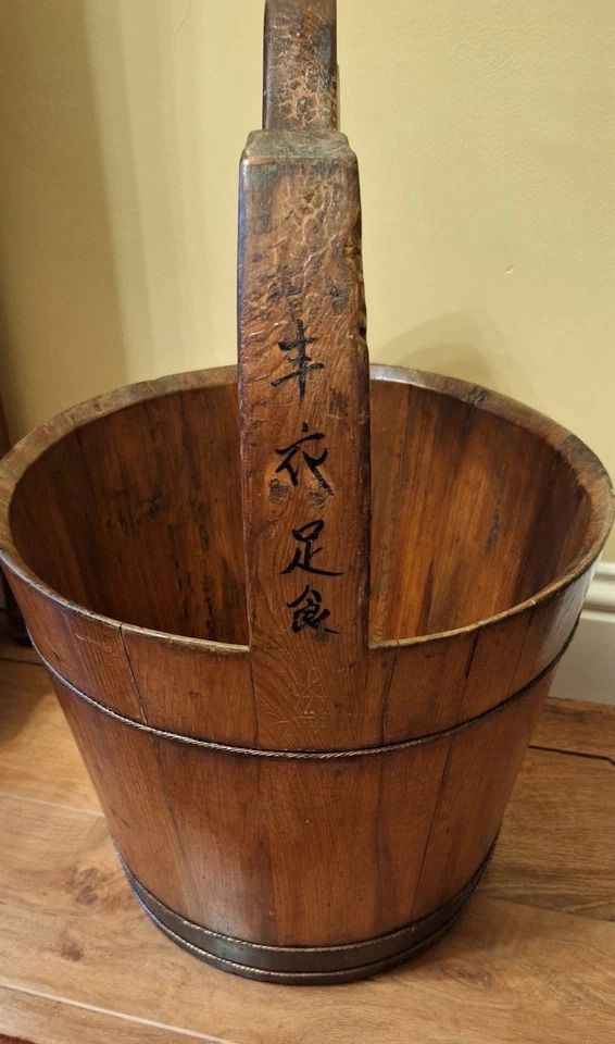 Large Rare Chinese Antique Well Bucket Hand Painted, Planter, Fire Store photo Home Decor