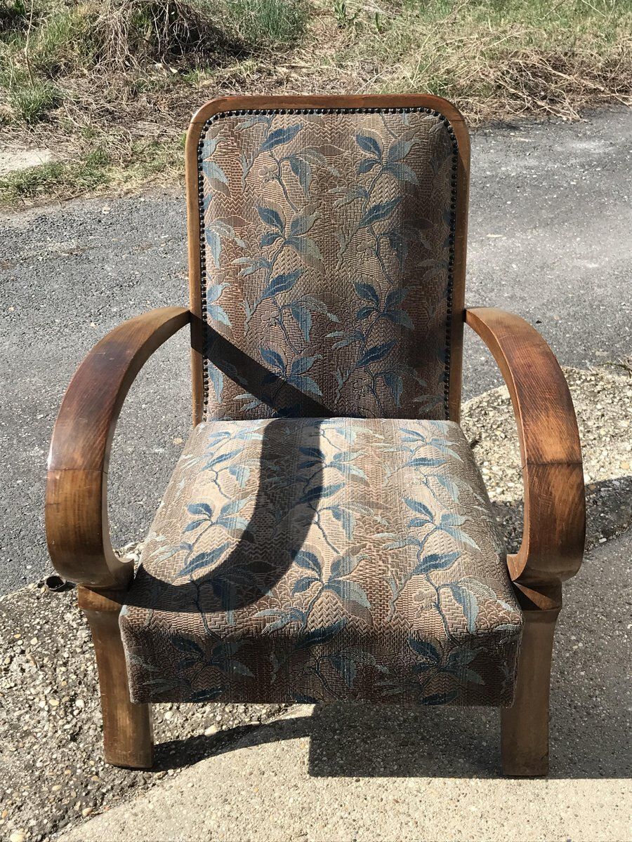 Set Of Art Deco Walnut Armchairs, 1930s