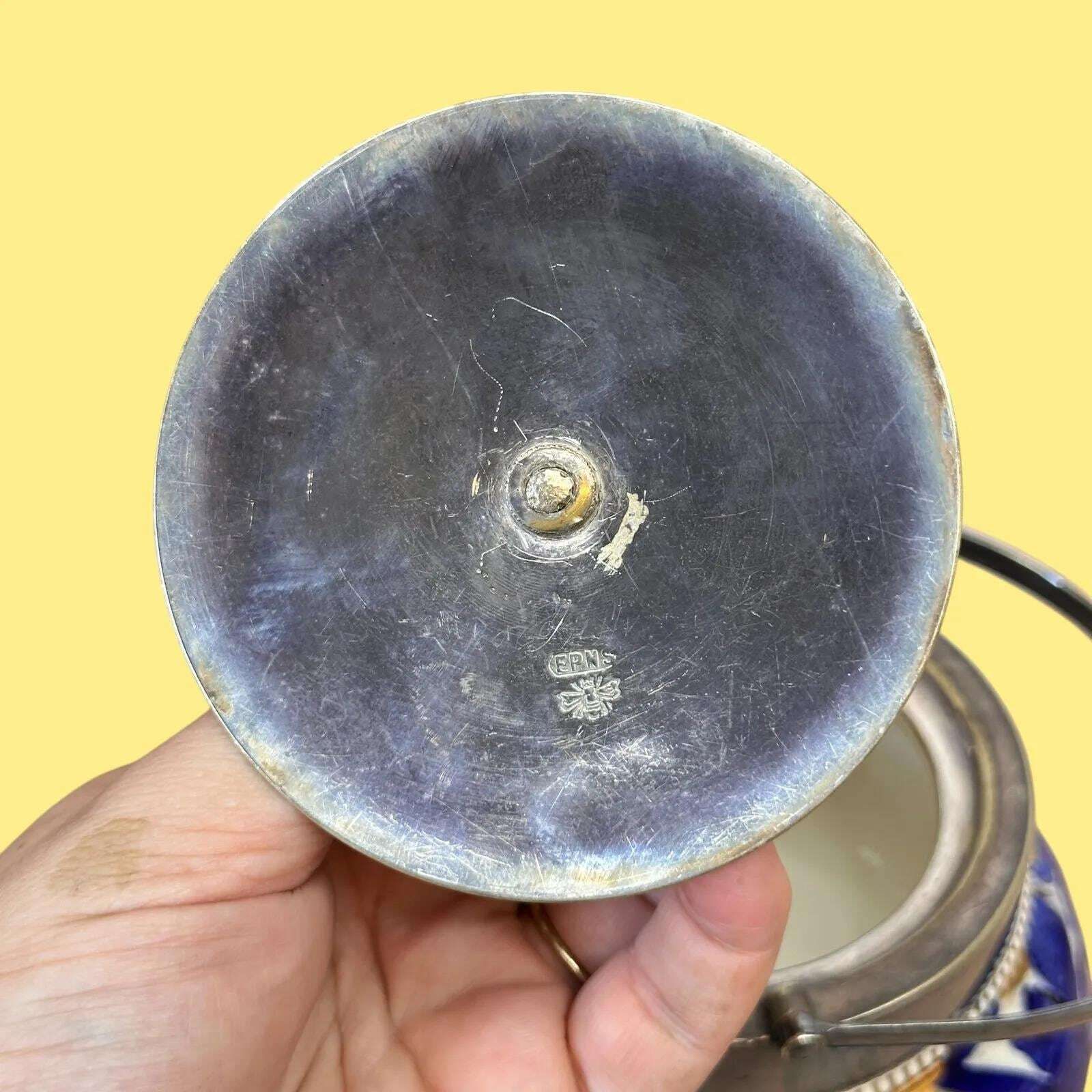 Antique Royal Crown Derby Biscuit Barrel With Epns Silver Plate Lid, Blue & Gold photo vintage