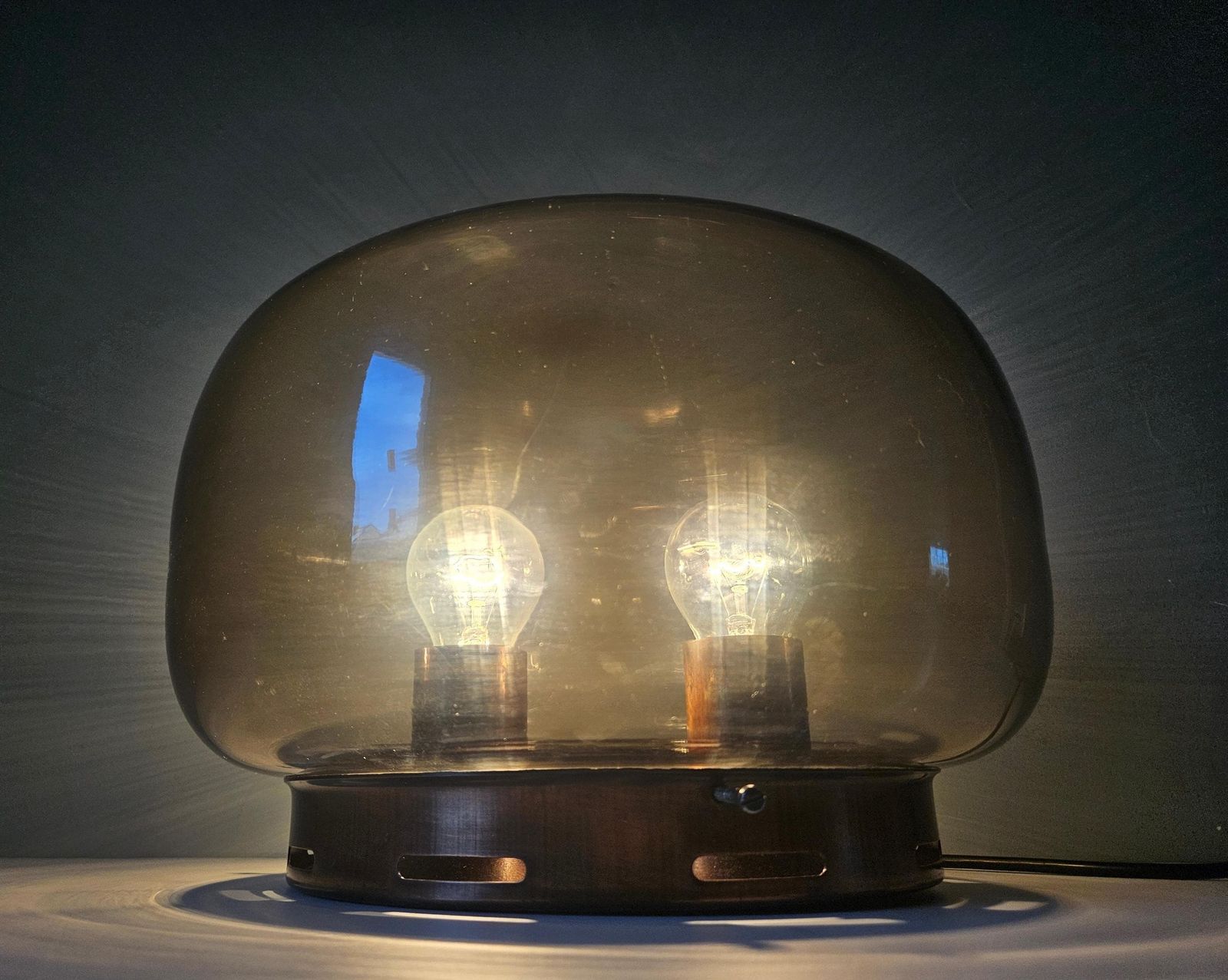 180.0 Vintage Glass Flush Mount Ceiling Light | Smoked Glass Shade | Copper Tone Fixture | Mid Century Style photo