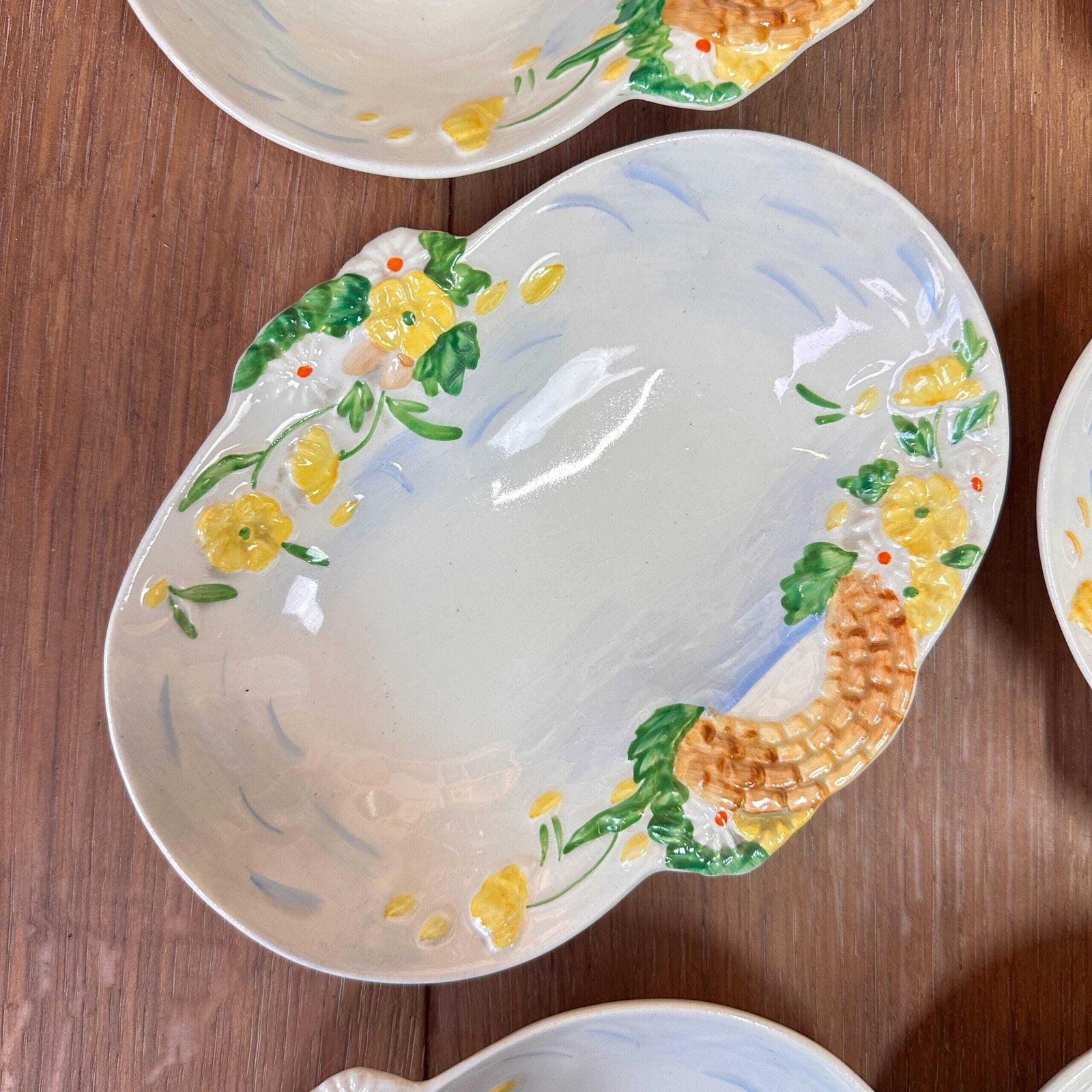 Set Of 6 Clarice Cliff Springtime Dishes Newport Pottery Art Deco 1930s Floral Relief