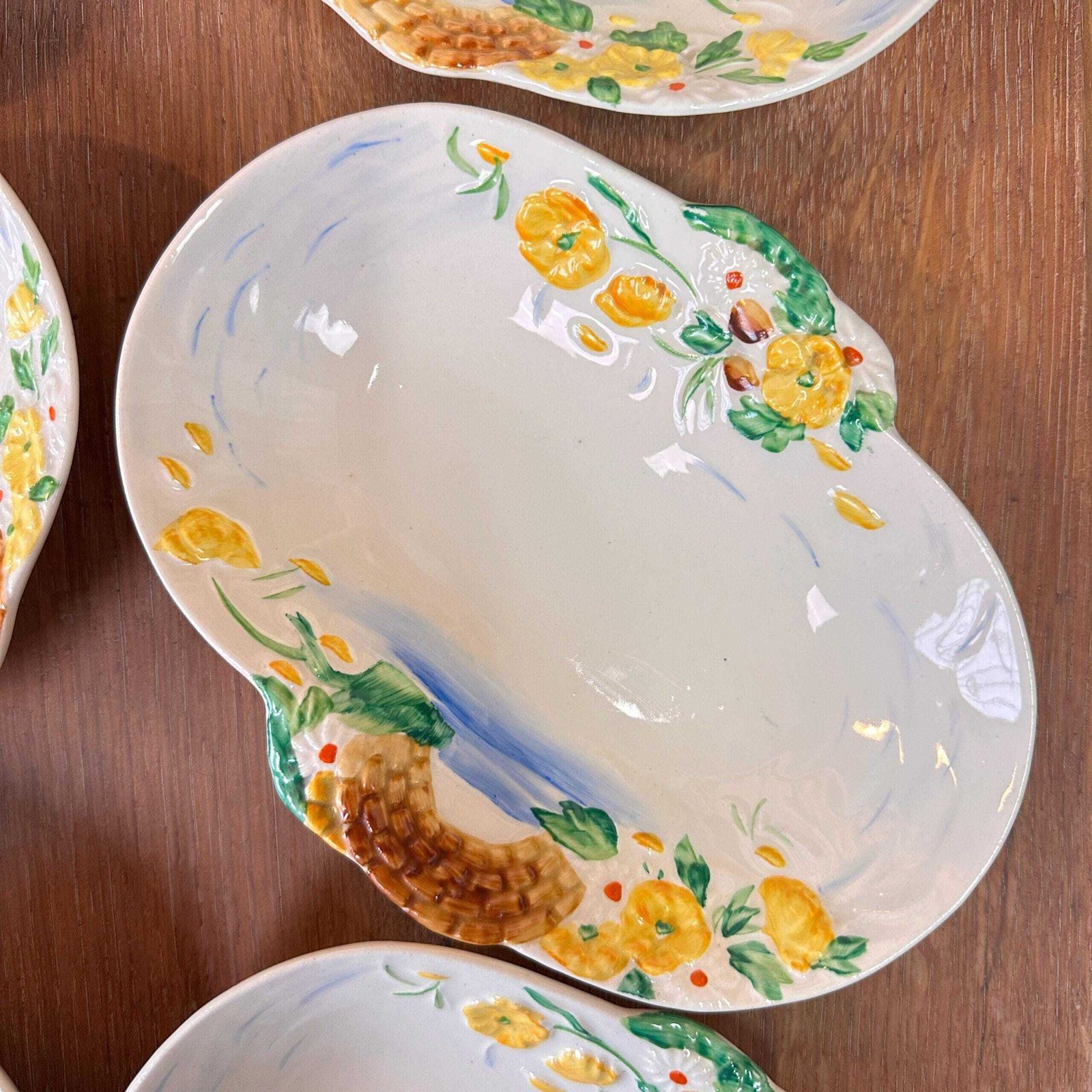 Set Of 6 Clarice Cliff Springtime Dishes Newport Pottery Art Deco 1930s Floral Relief photo vinterior