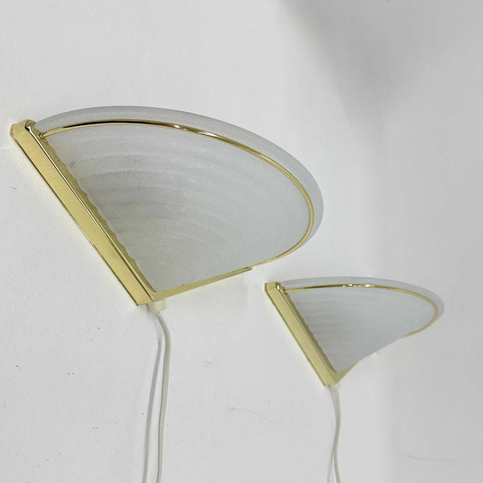 Set Of Vintage Glass Wall Lamps With Gold Holder, 1970s