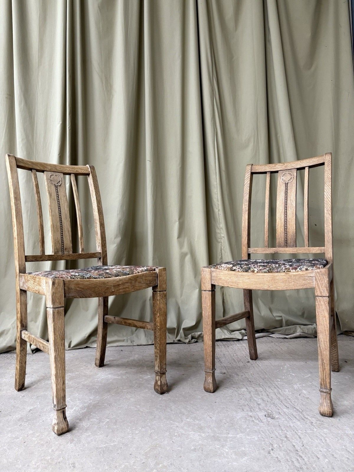 Vtg Antique Set Of 2 Arts And Crafts Dining Side Church Chairs Danish R1039