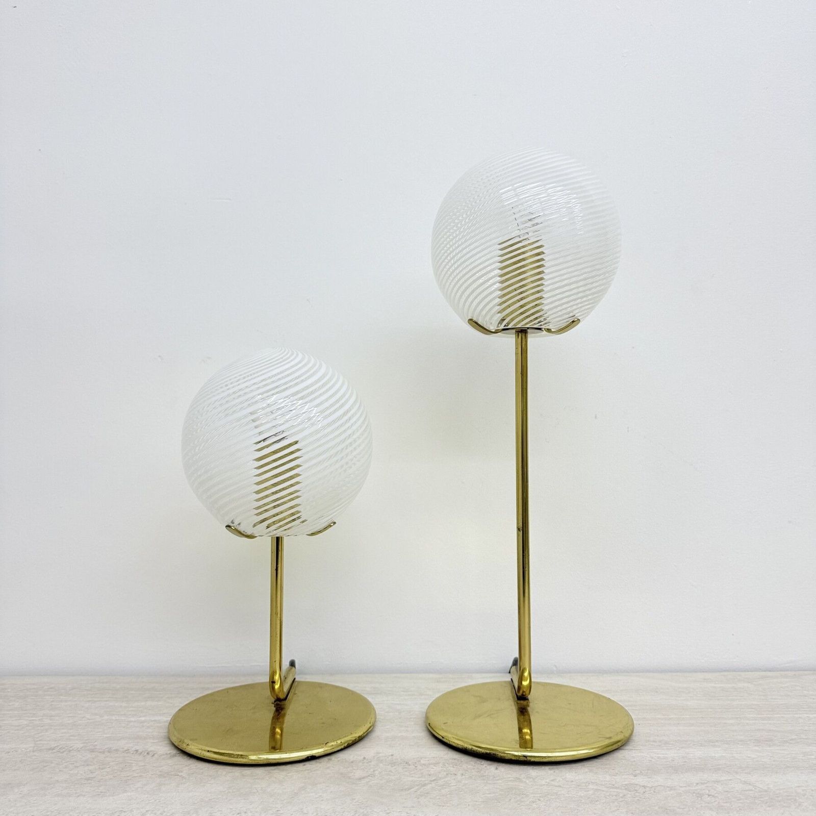 Set Of 2 Murano Glass And Brass Table Lamps , 1970s Italy