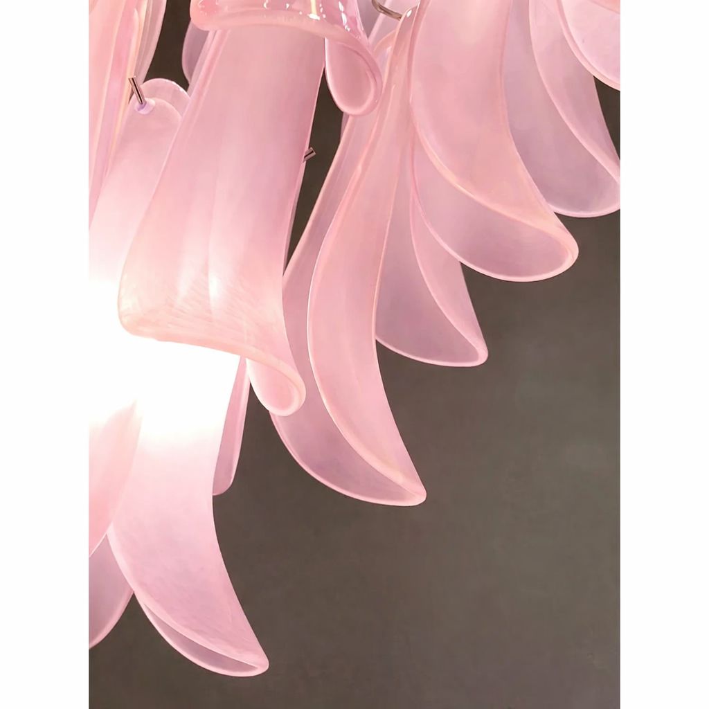 Contemporary Pink Frosted "Selle" Murano Glass Chandelier In Mazzega Style photo Lighting