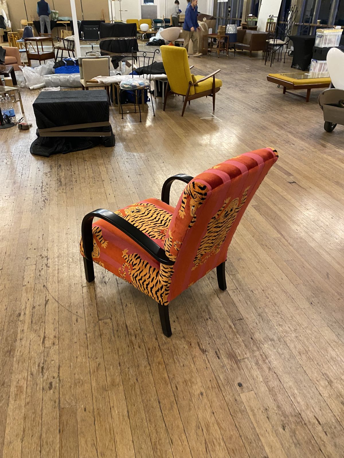 photo buy 1940s Art Deco Armchair Bentwood Ebonised Pink Schumacher Jokhang Tiger Velvet Animal Thibet
