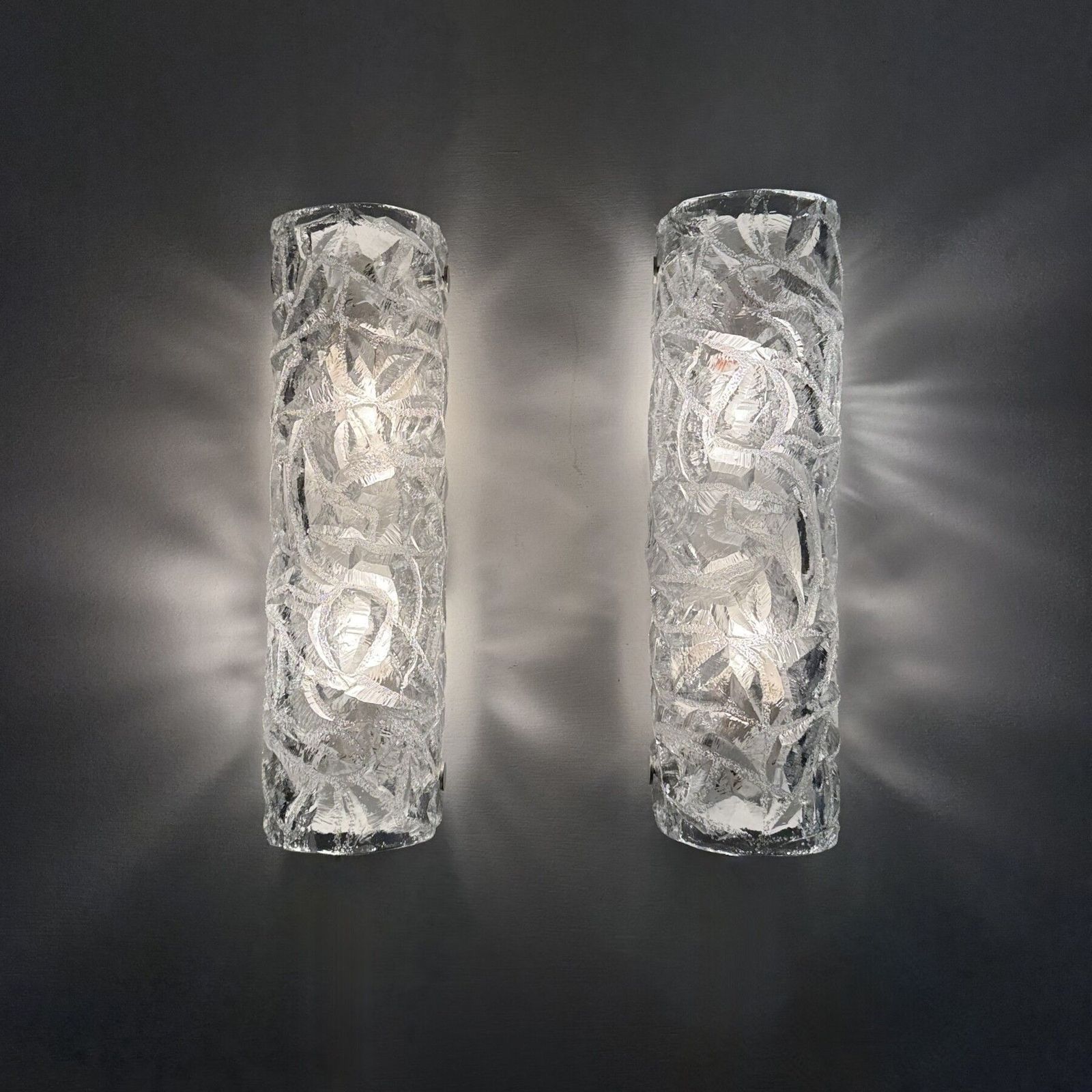 Pair Of Kaiser Leuchten Ice Glass Wall Lamps Sconce , 1970s photo buy