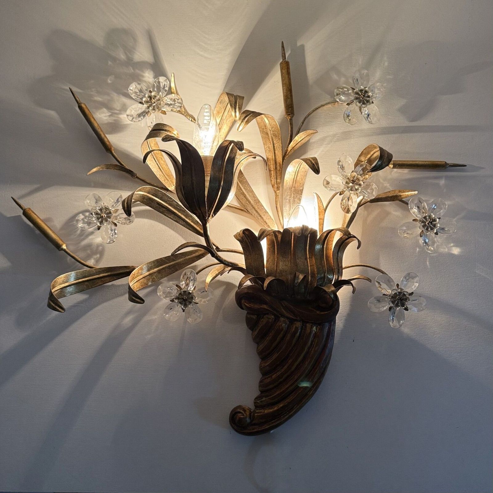 Mid Century Design Banci Style Wall Lamp Sconce Crystal Flower Bouquet , 1970s photo for sale