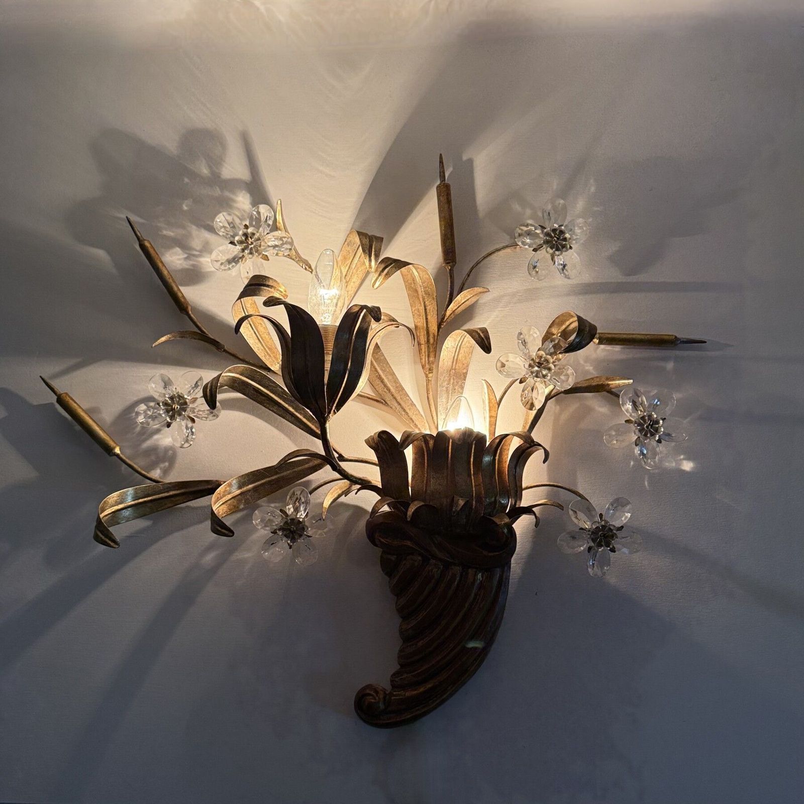 Mid Century Design Banci Style Wall Lamp Sconce Crystal Flower Bouquet , 1970s photo Lighting