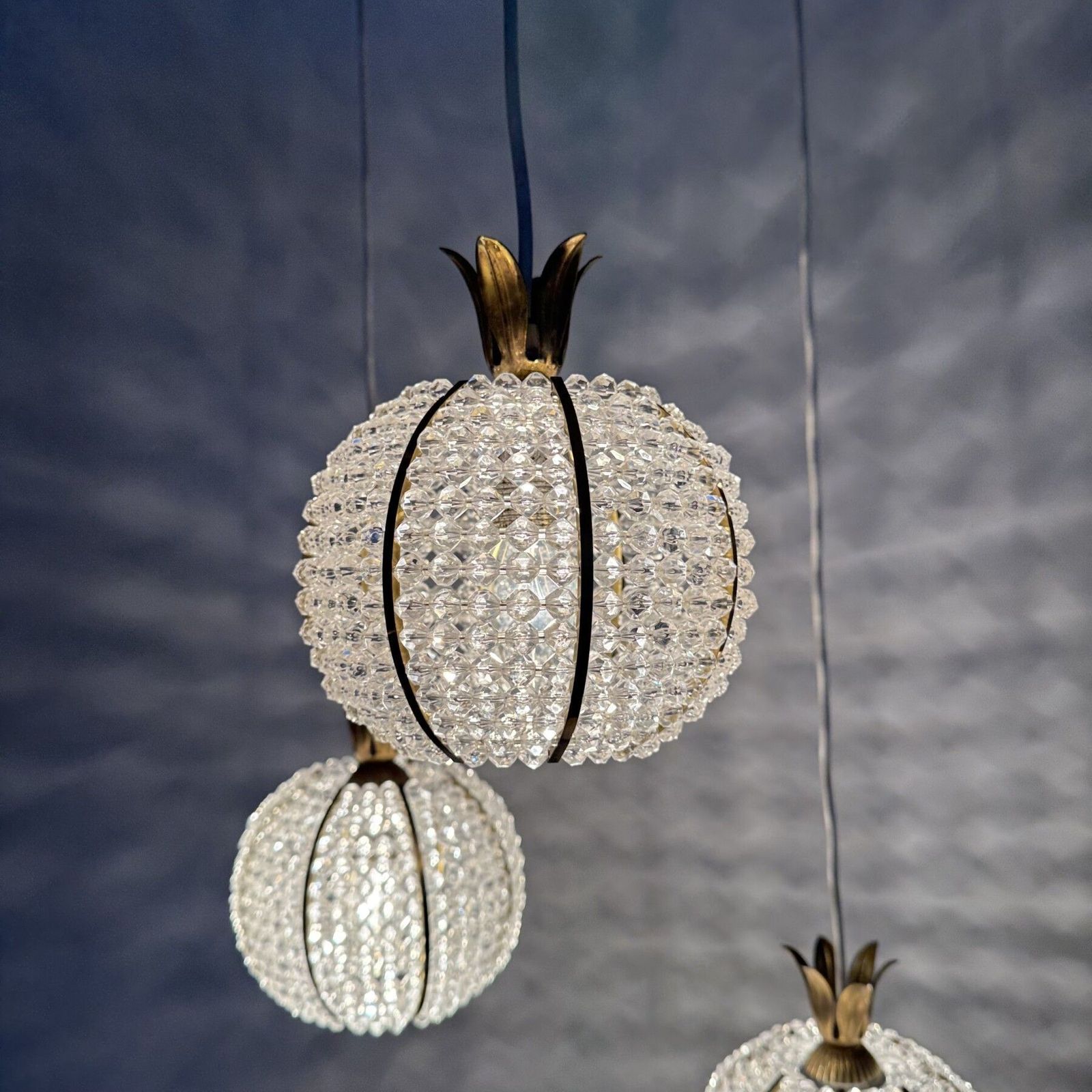 Rare Pinappple Design Cascade Hanging Lamp With 3 Balls By Emil Stejnar, 1950s photo for sale