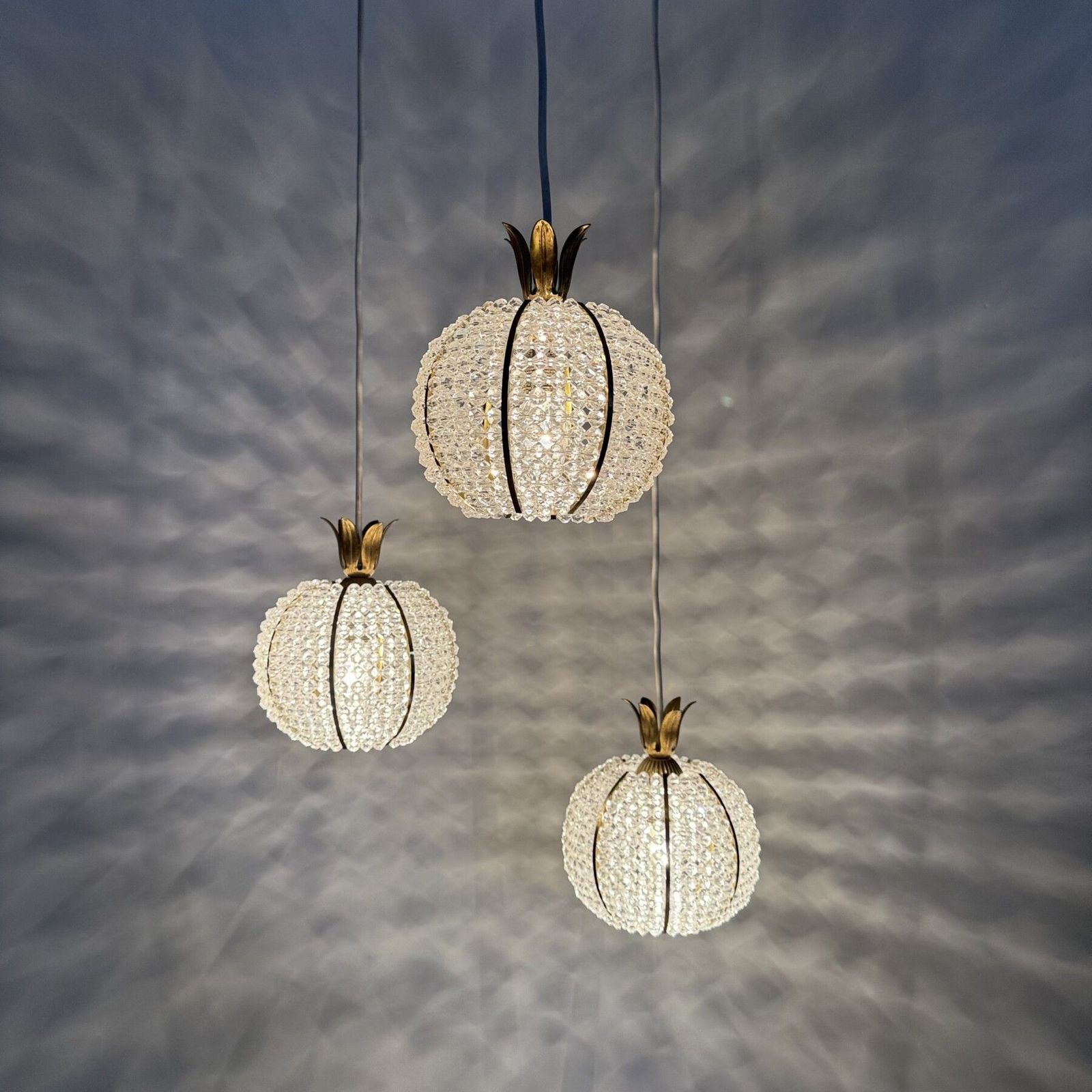 Zeldzame Cascade Hanglamp Met Ananasdesign En 3 Bollen Van Emil Stejnar, Ca. Jaren 1950 photo Verlichting