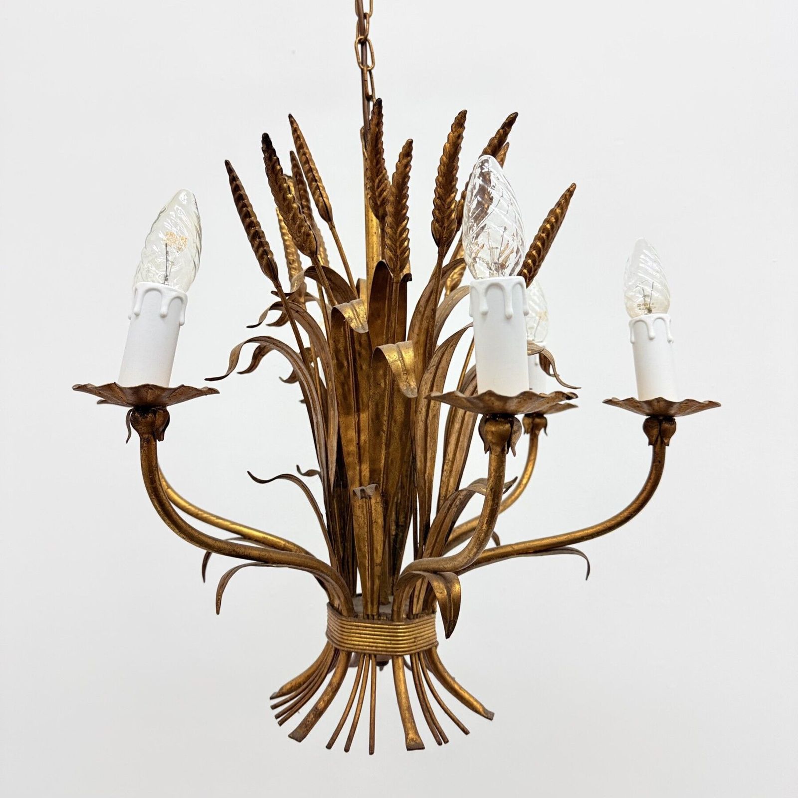 Wheat Sheaf Leaf Gold Gilt Chandelier By Hans Kögl , 1960’s Germany photo for sale