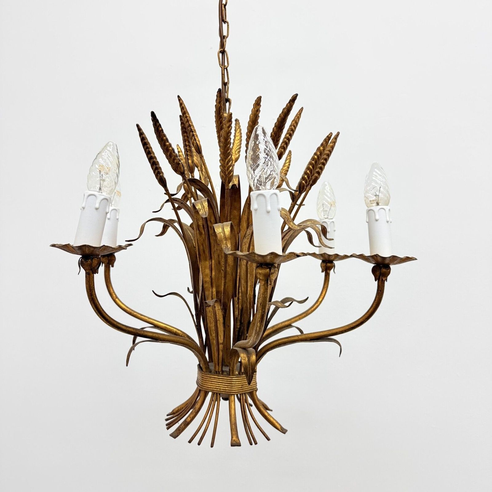 Wheat Sheaf Leaf Gold Gilt Chandelier By Hans Kögl , 1960’s Germany photo Lighting