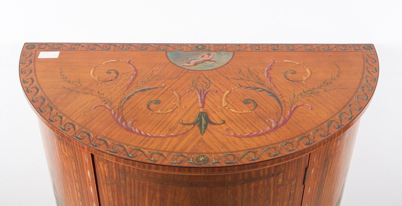 Victorian Satinwood Demi Lune Side Cabinet With Hand Painted Panels, C.1890 photo 2350.0
