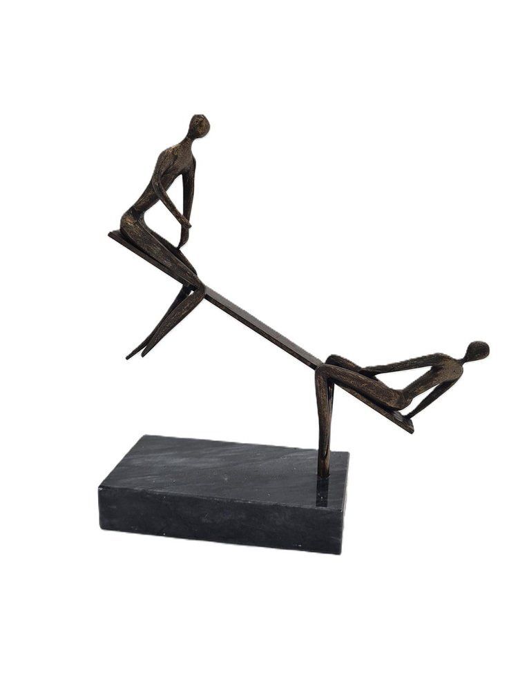 Vintage Figurative Sculpture Scene Of Balance In Patinated Metal, 1970s