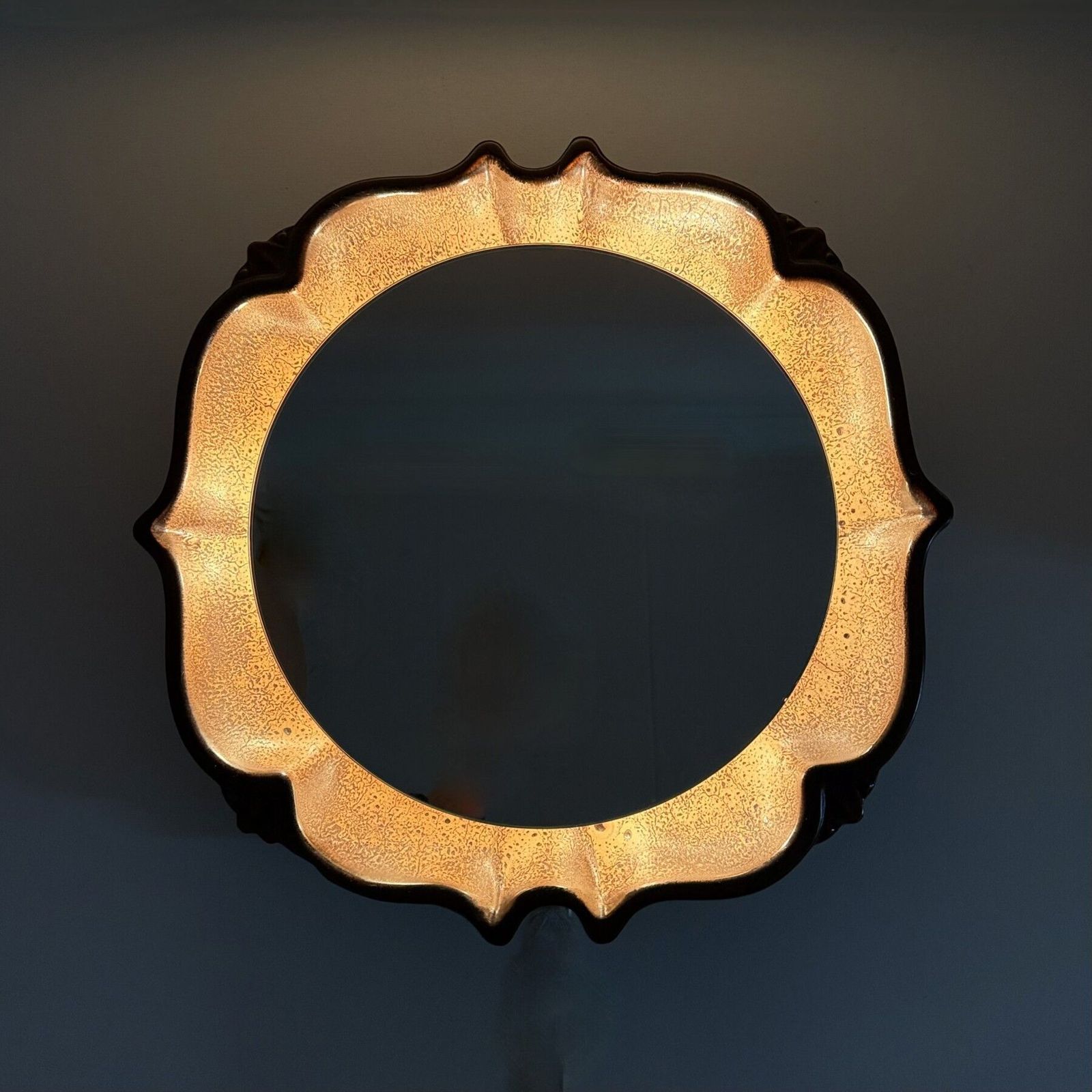 Mid Century Illuminated Brown Ceramic Mirror By Pan Keramik, Germany, 1970s photo for sale