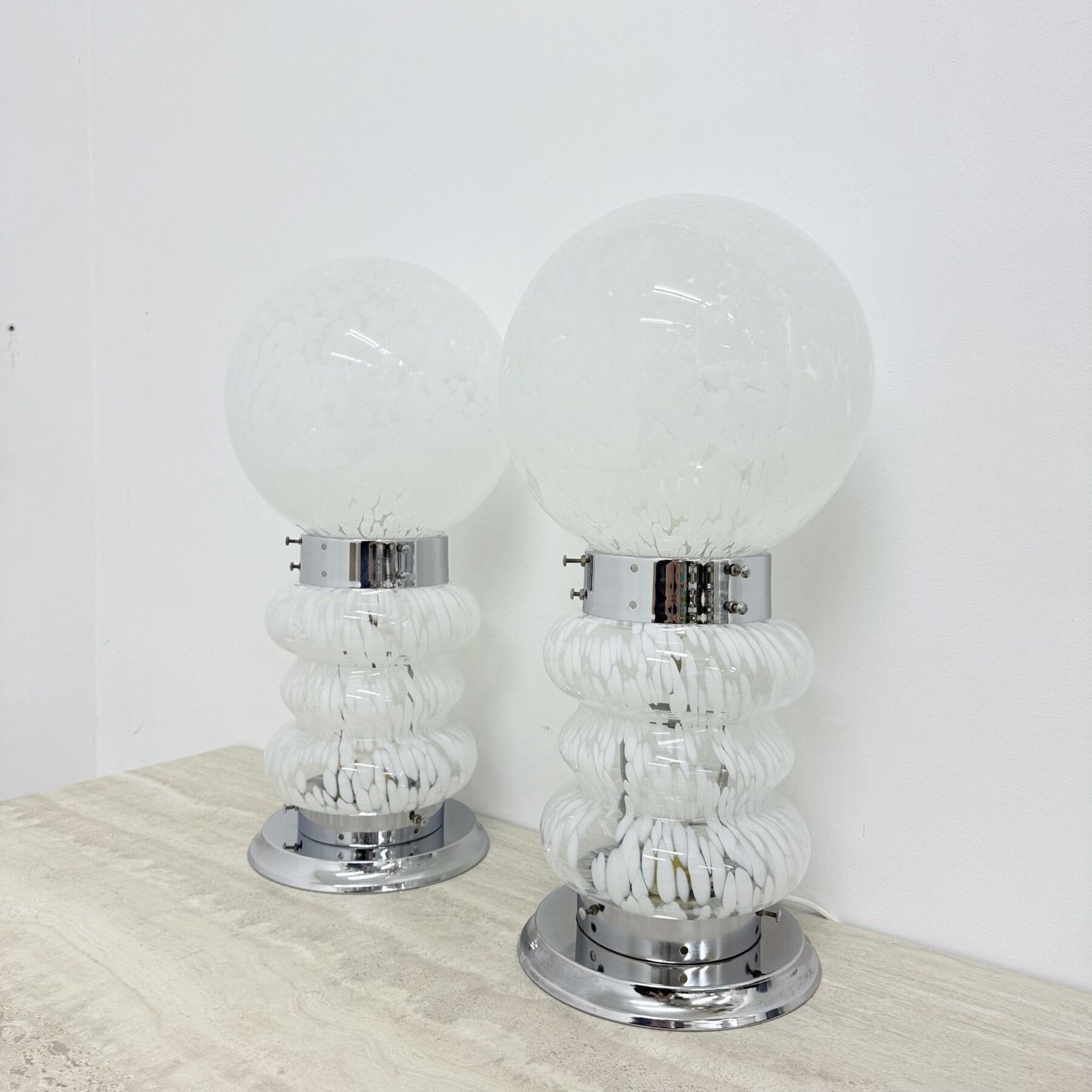 Paar Mid Century Design Mazzega Carlo Nason Glazen Tafellamp / Vloerlamp, Jaren 1970 photo vintage
