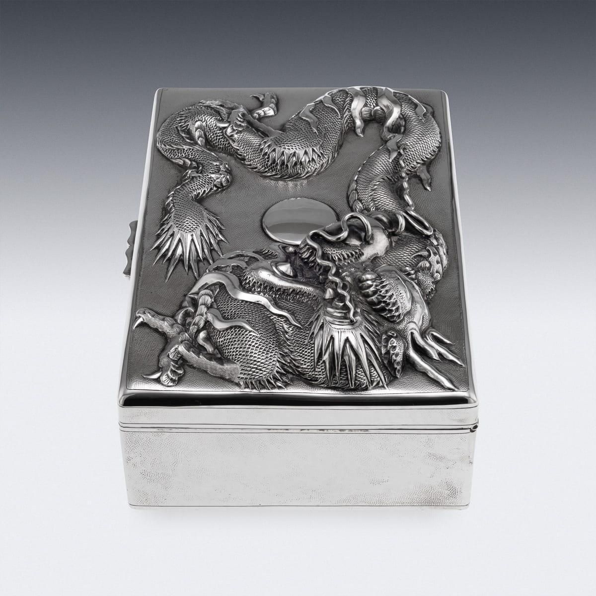Antique Japanese Meiji Period Silver Humidor Box With Dragon Relief photo Home Decor