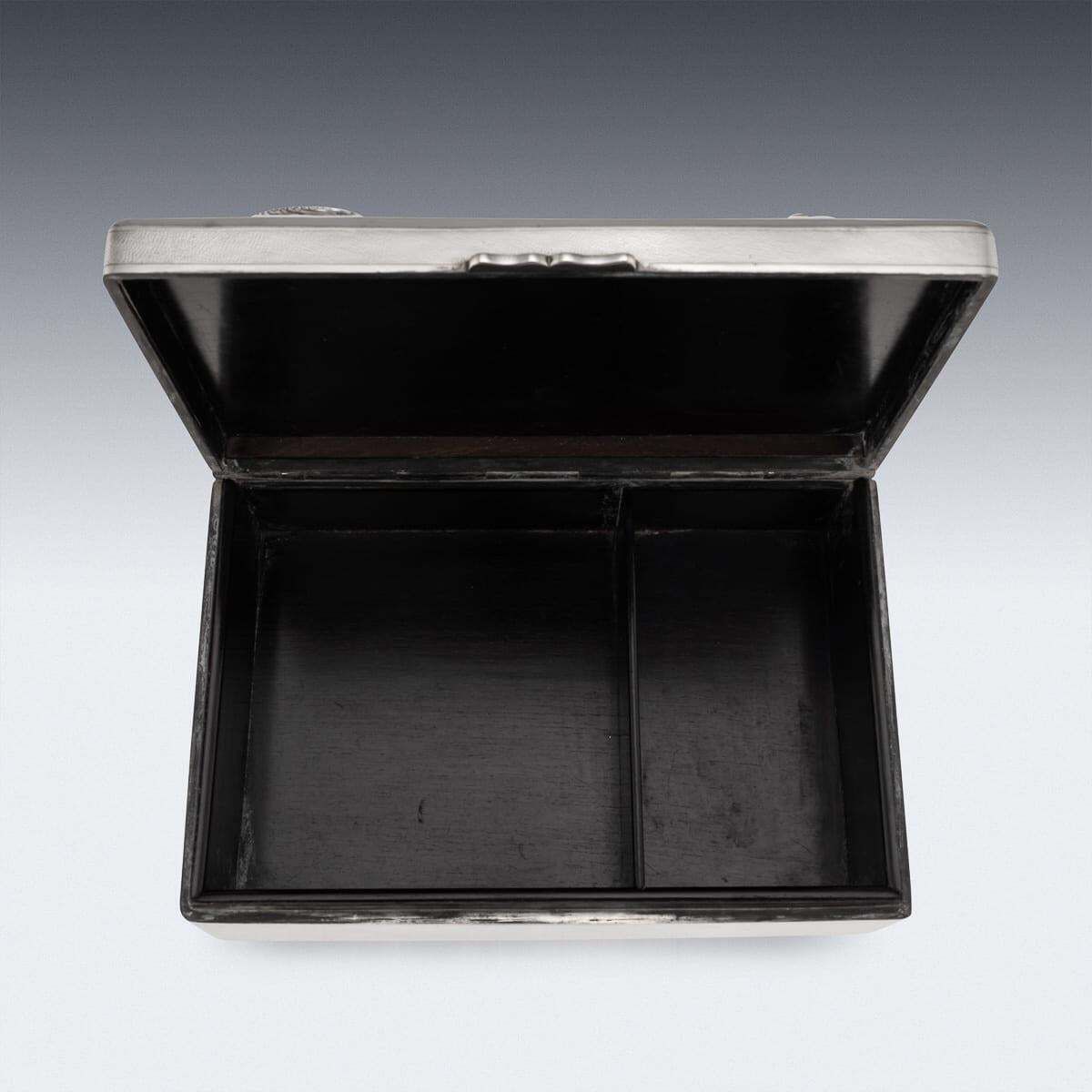 photo for sale Antique Japanese Meiji Period Silver Humidor Box With Dragon Relief