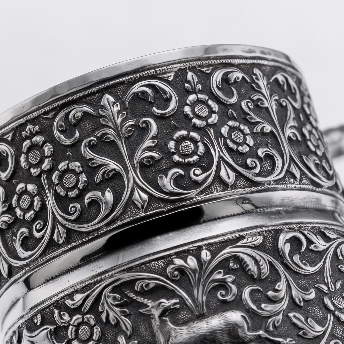 photo vinterior Antique Silver Mug By Oomersi Mawji, Kutch, Floral Repoussé, 1890