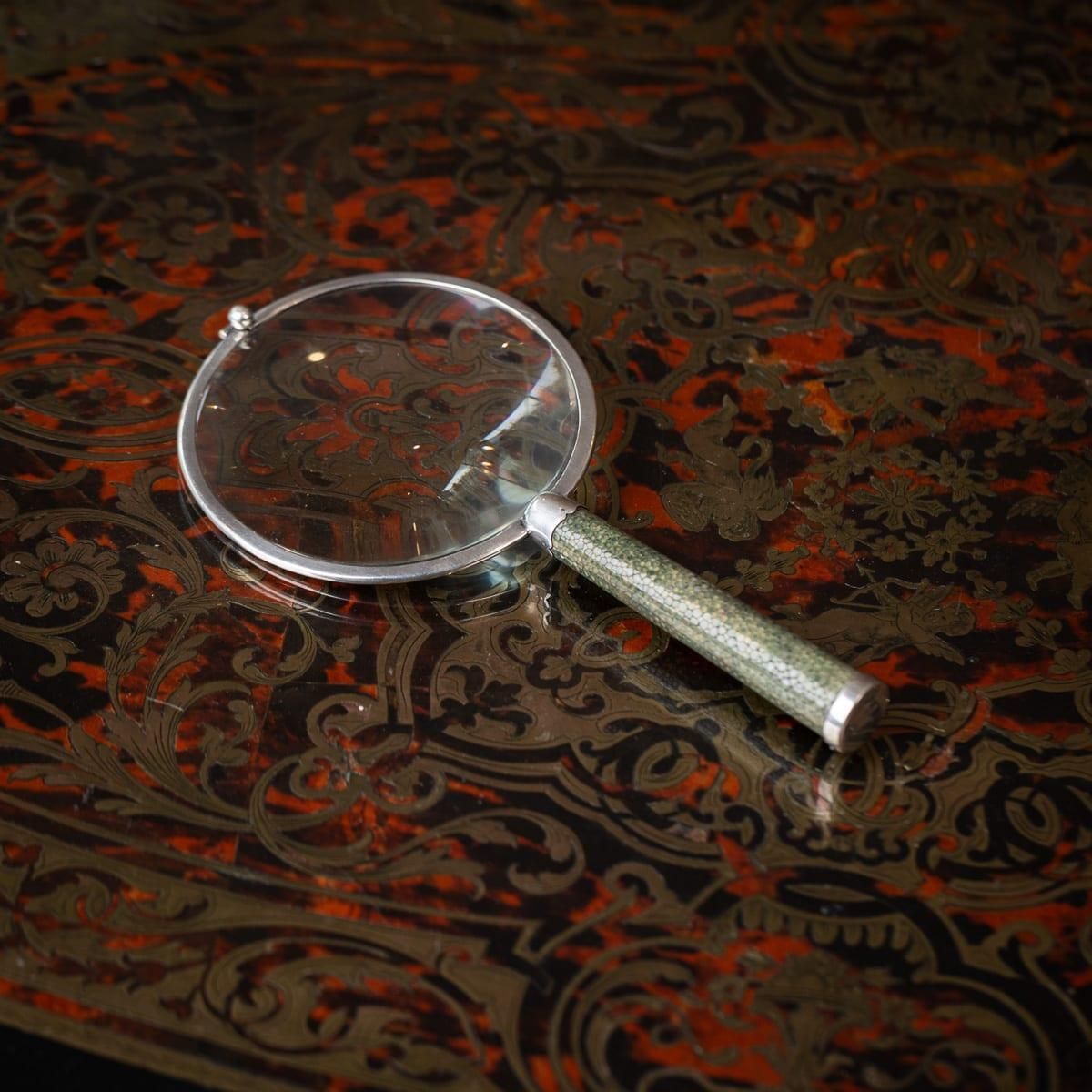 Antique 20th Century English Solid Silver & Shagreen Magnifying Glass C.1911 photo furniture