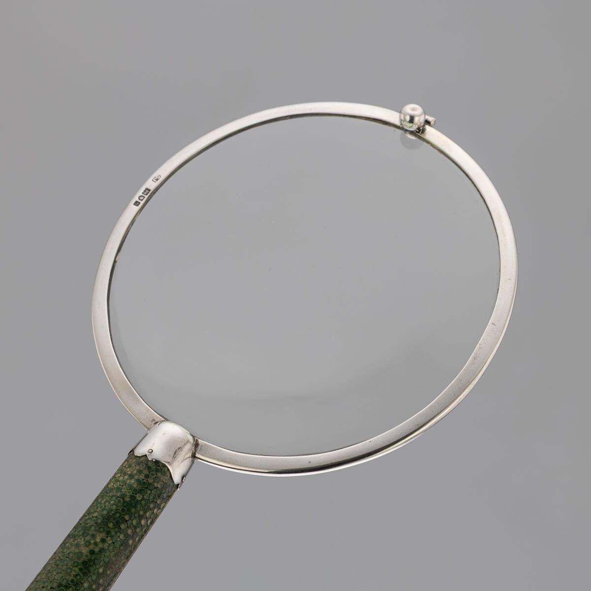 Antique 20th Century English Solid Silver & Shagreen Magnifying Glass C.1911 photo vinterior