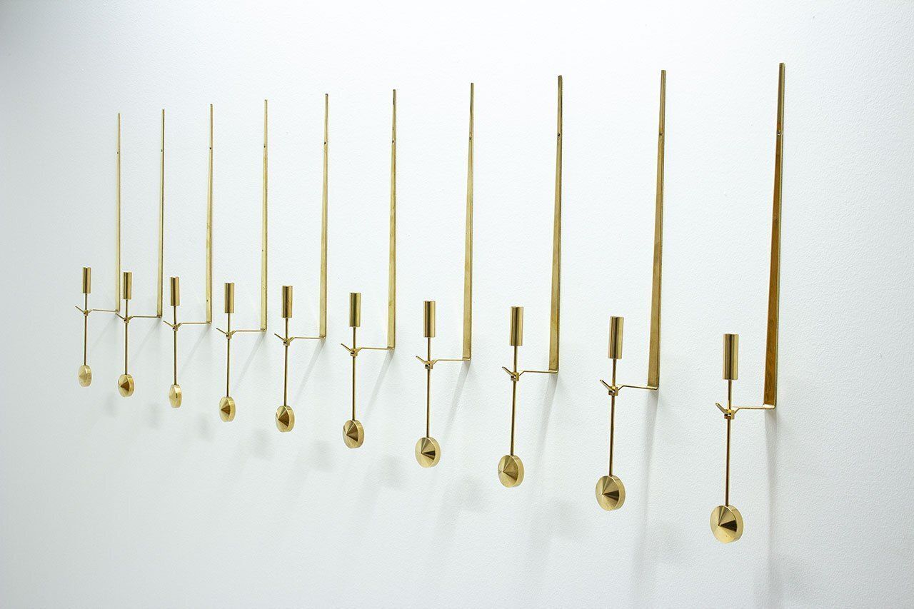 Swedish Brass Candle Sconces By Pierre Forssell For Skultuna, 1970s, Set Of 10