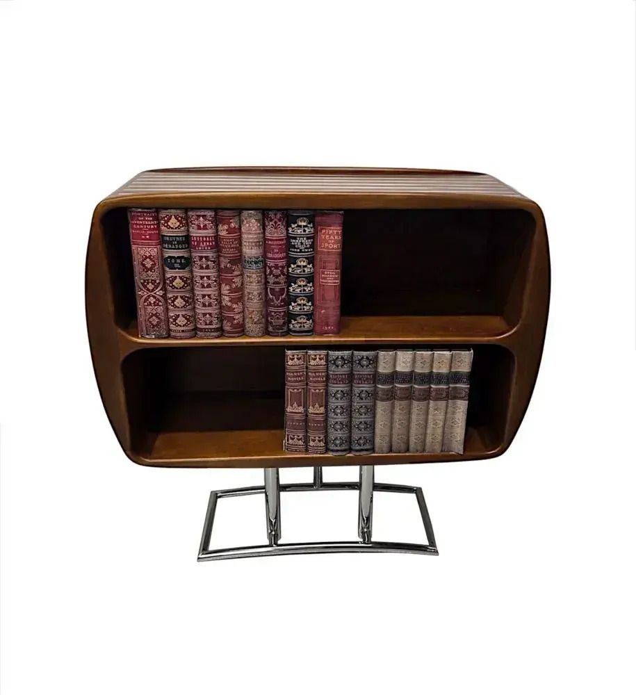 A Stunning Mid Century Design Cherrywood And Chrome Open Bookcase photo furniture