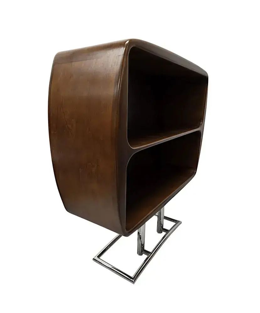 A Stunning Mid Century Design Cherrywood And Chrome Open Bookcase photo Furniture