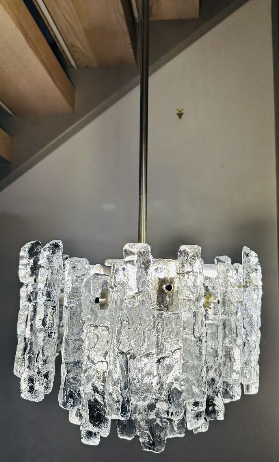 1960s Vintage Austrian Kalmar Franken Ag Two Tiered Iced Murano Glass Chandelier photo for sale
