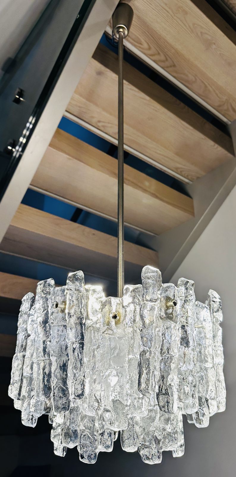 1960s Vintage Austrian Kalmar Franken Ag Two Tiered Iced Murano Glass Chandelier photo Lighting