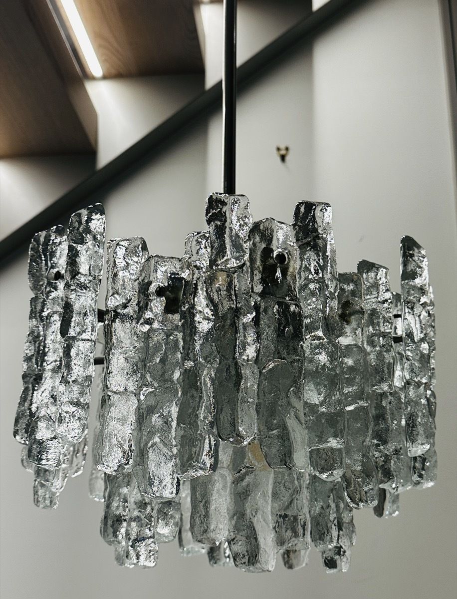 1960s Vintage Austrian Kalmar Franken Ag Two Tiered Iced Murano Glass Chandelier photo buy