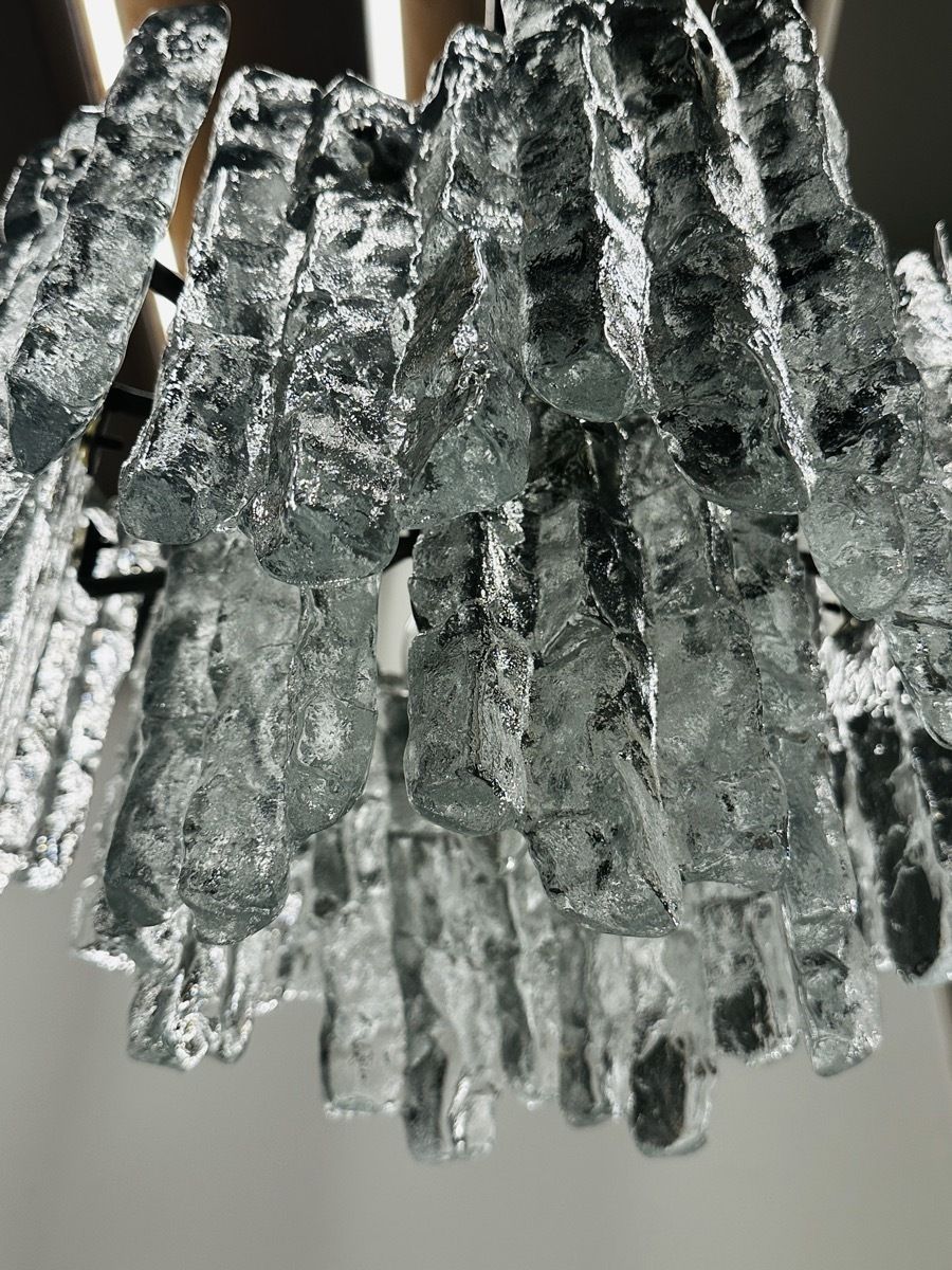 1575.0 1960s Vintage Austrian Kalmar Franken Ag Two Tiered Iced Murano Glass Chandelier photo