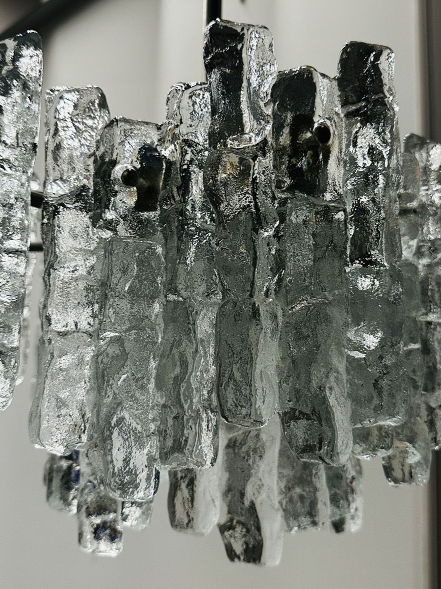 photo vinterior 1960s Vintage Austrian Kalmar Franken Ag Two Tiered Iced Murano Glass Chandelier
