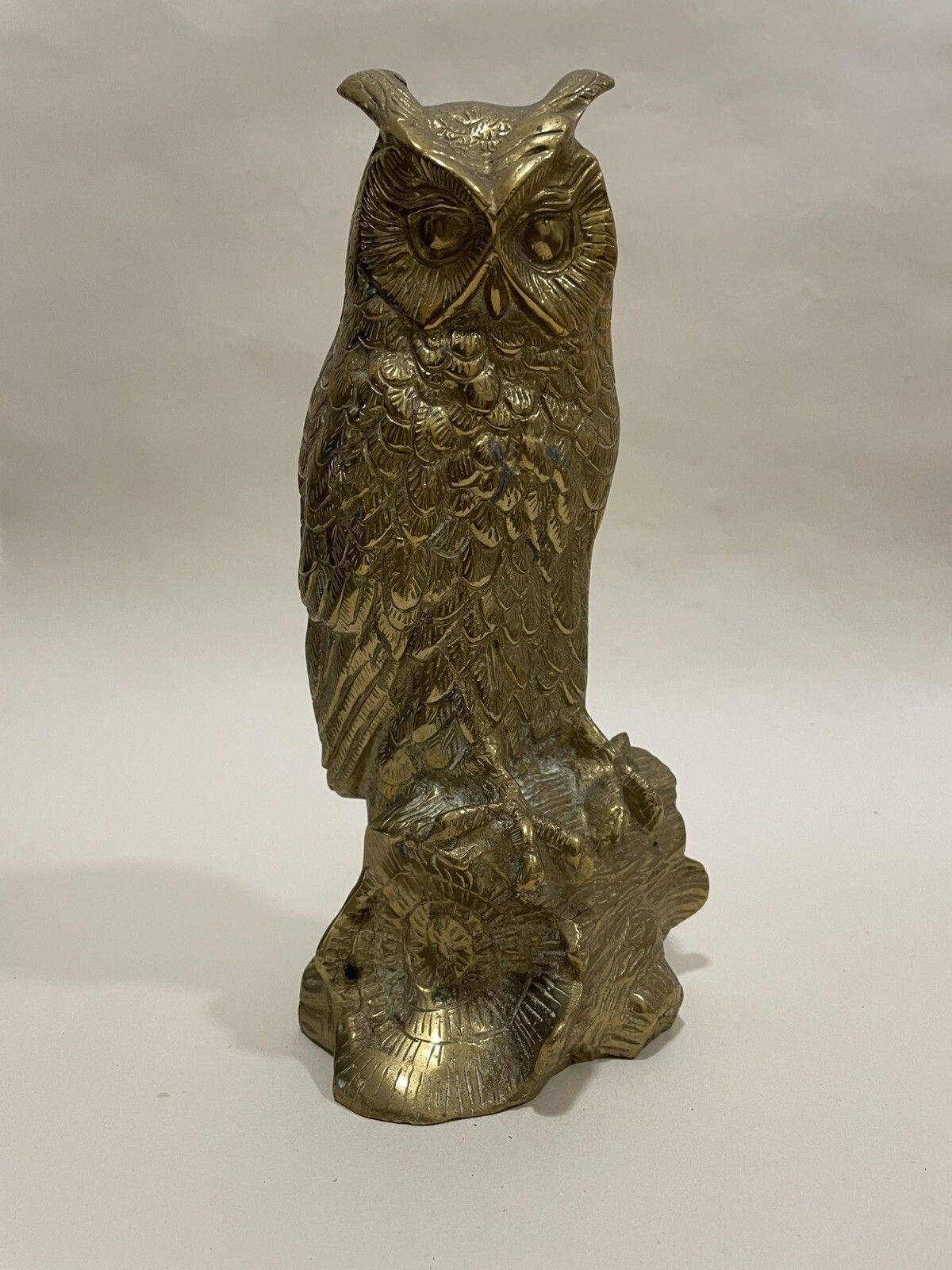 Antique 1930s Vintage Brass Owl Ornament Large Detailed Figurine