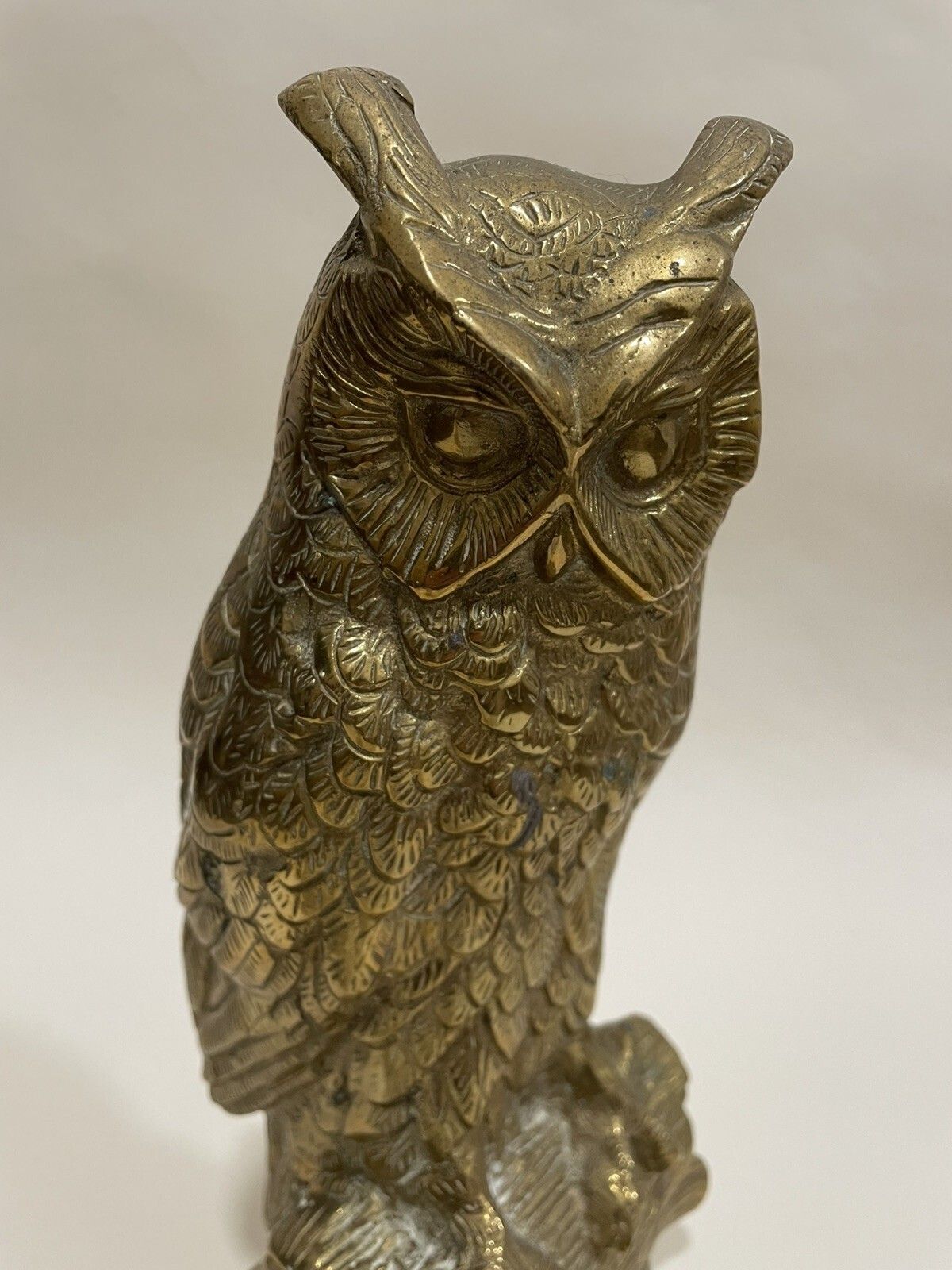 Antique 1930s Vintage Brass Owl Ornament Large Detailed Figurine photo vinterior
