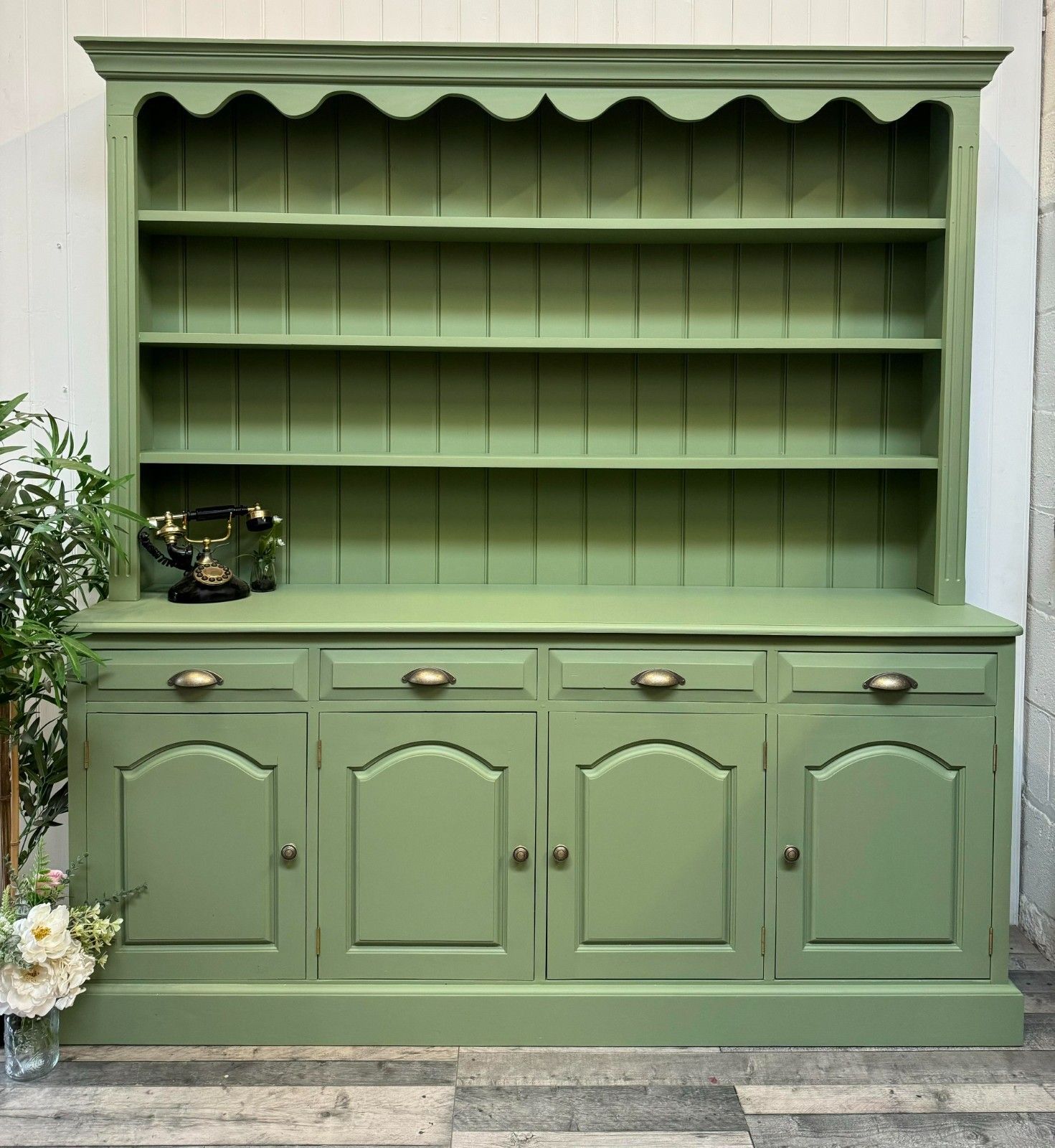 Furniture Vintage Medium Pine Welsh Dresser Storage Glass/Glazed Door Display Upcycle photo
