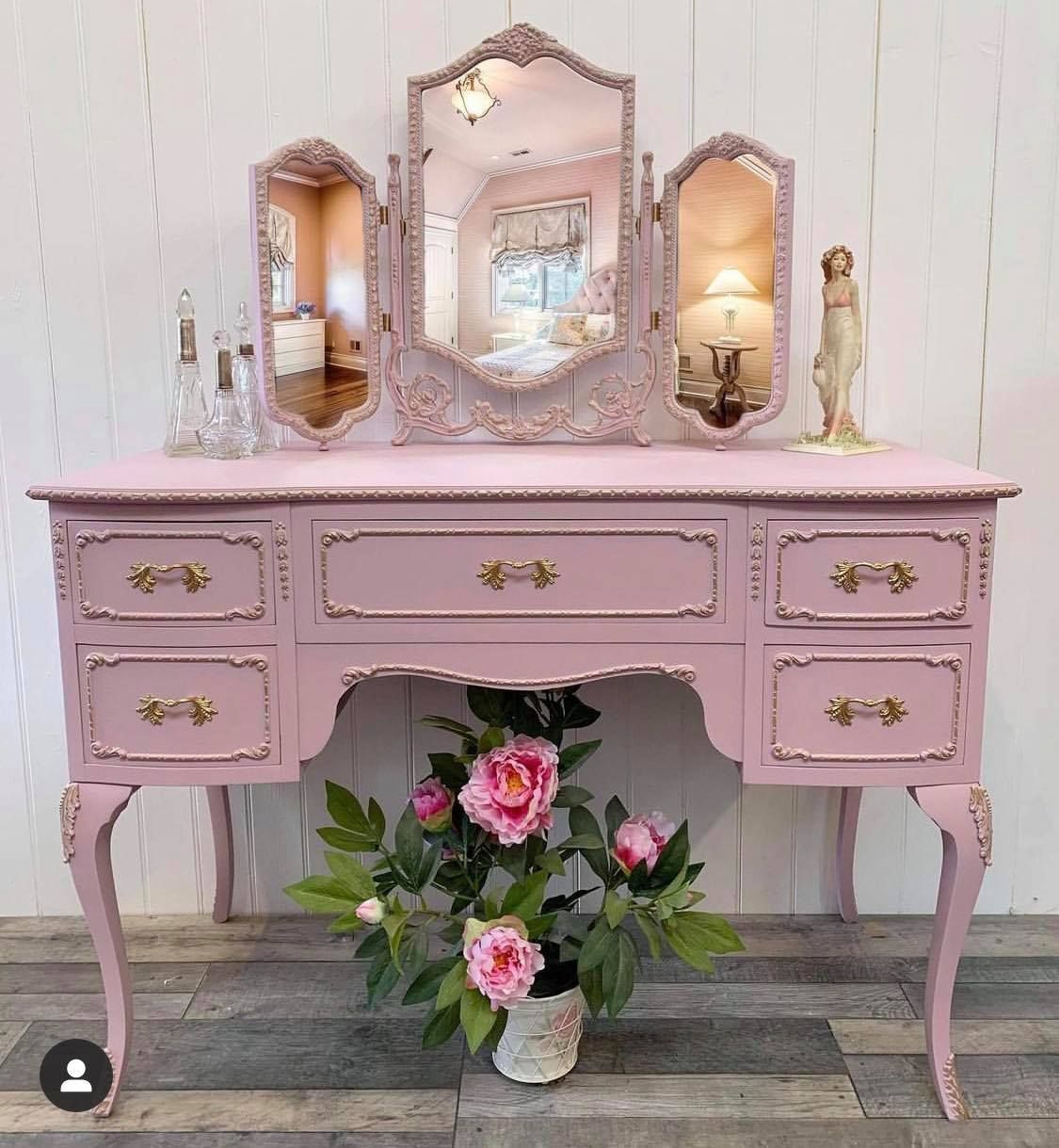 photo furniture French Style Dressing Table With Triple Mirror  Ready To Upcycle